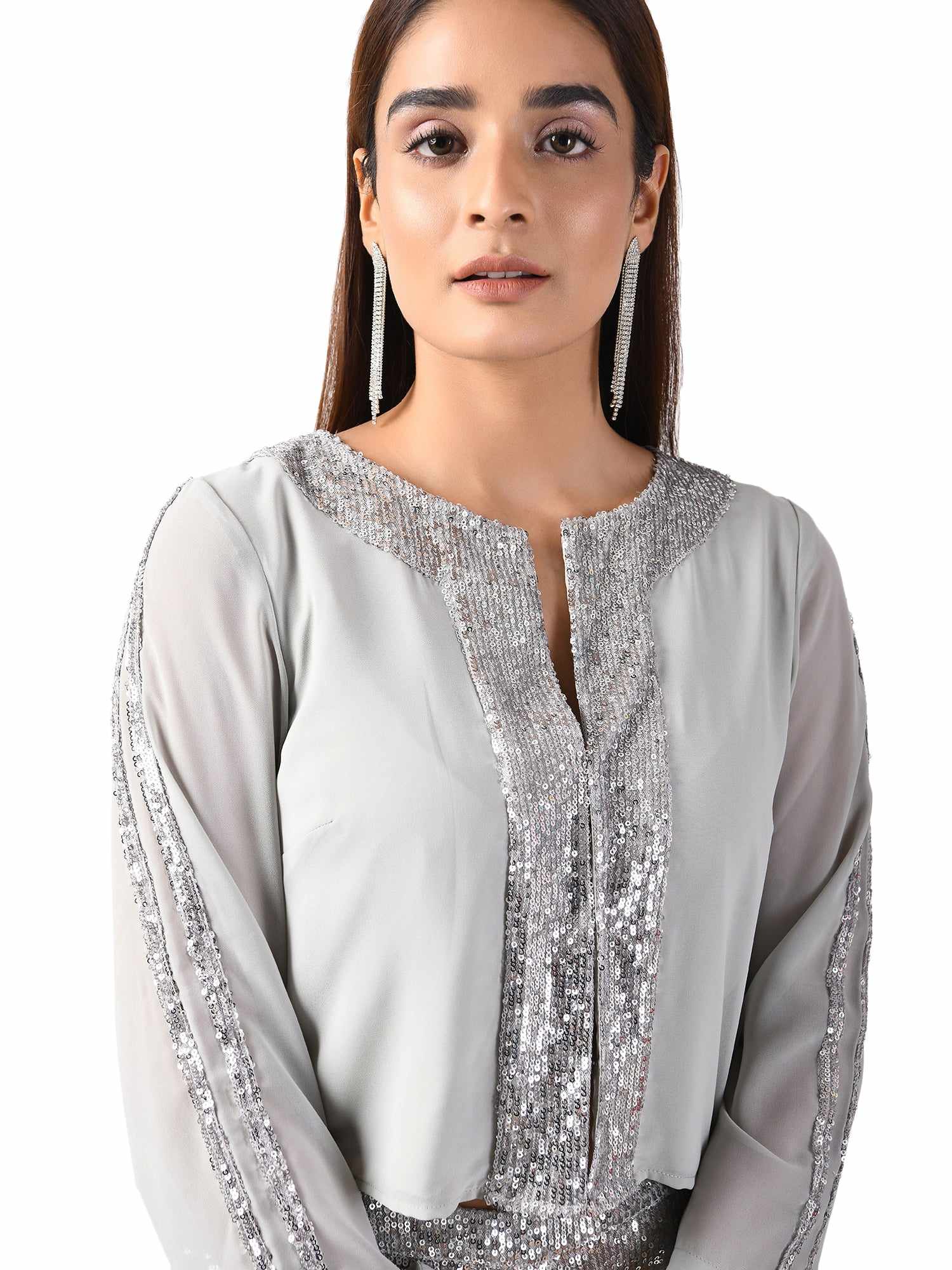 silver shimmer grey jacket