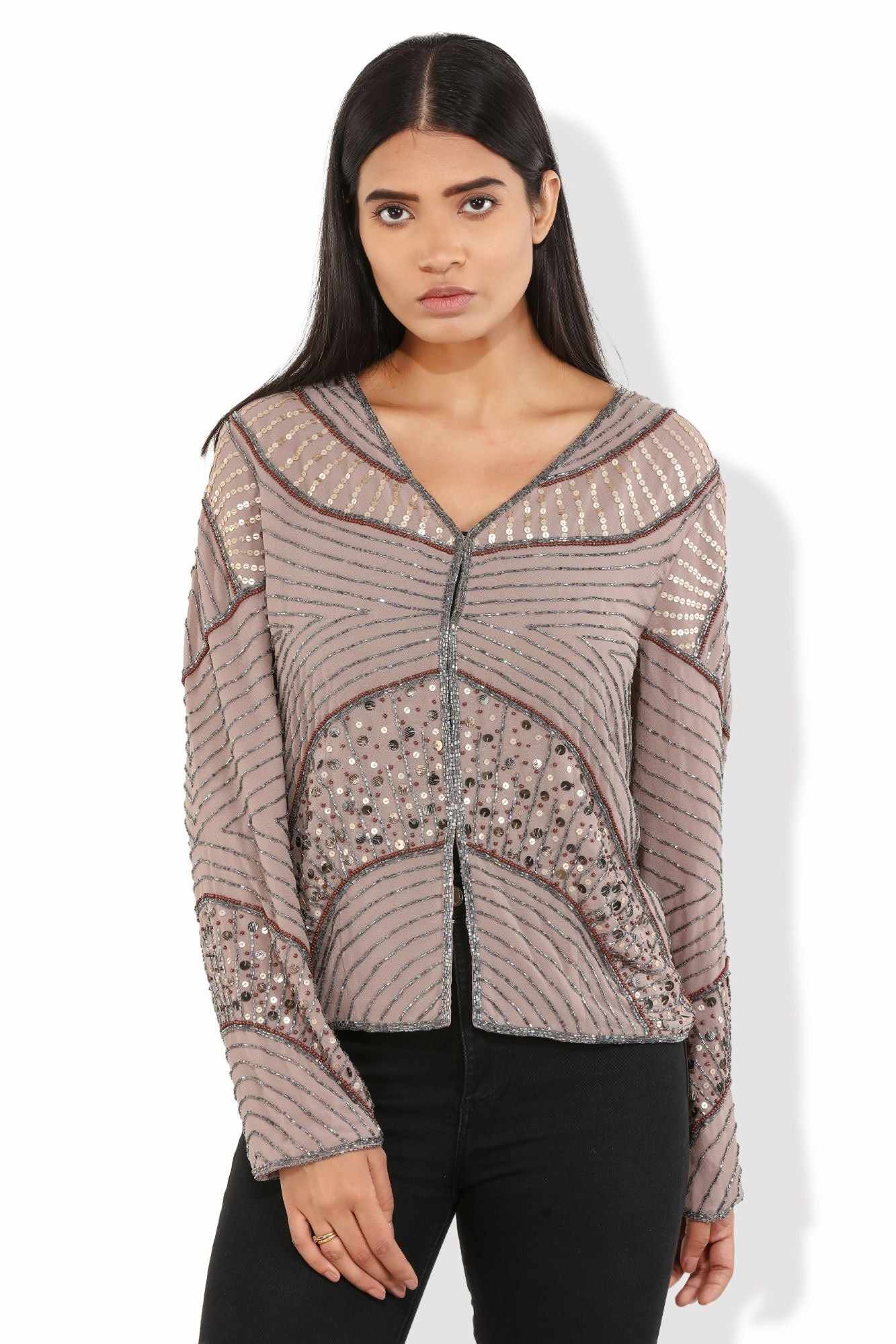 dusky nude geometric sequins blazer