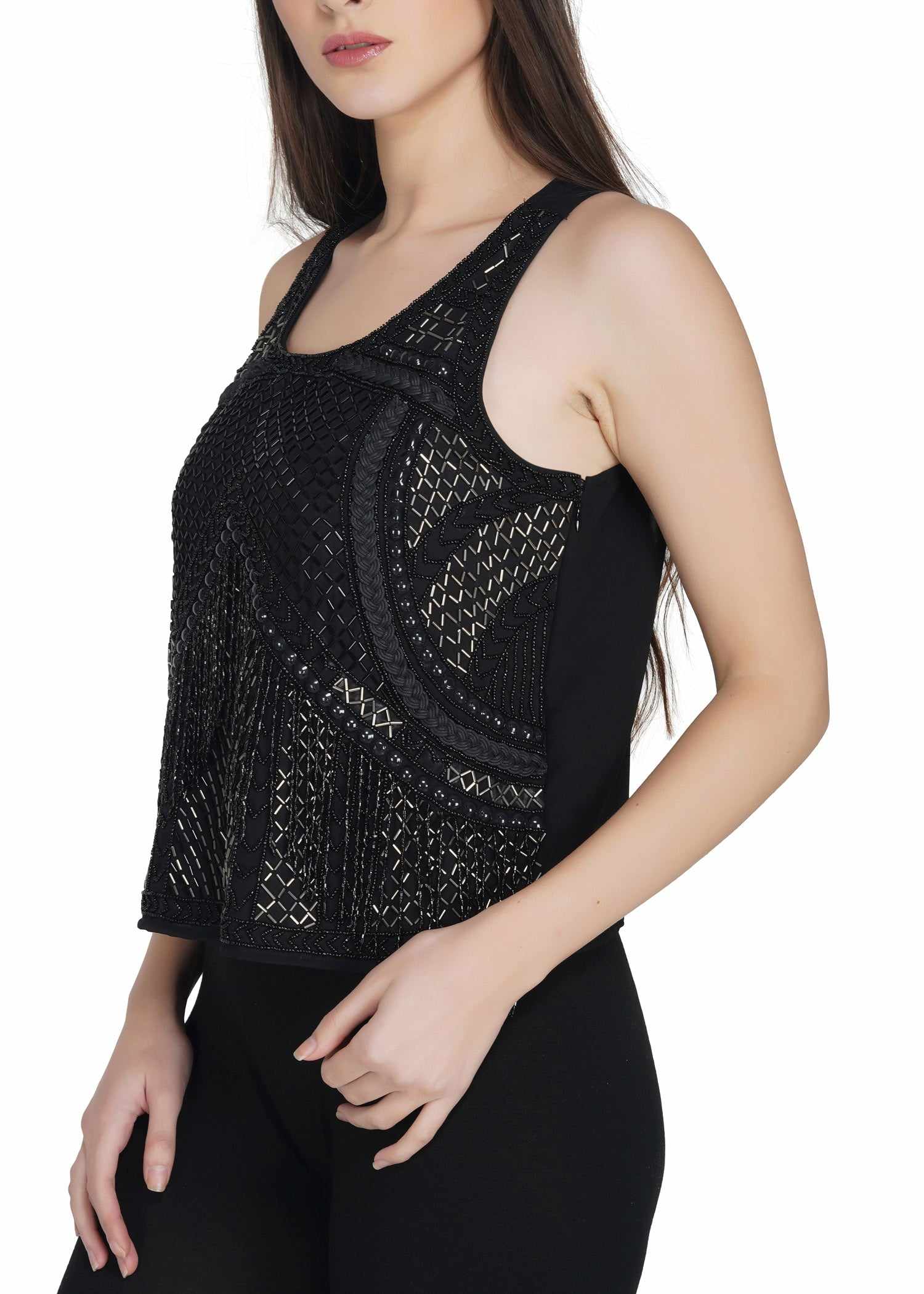black embellished tank top