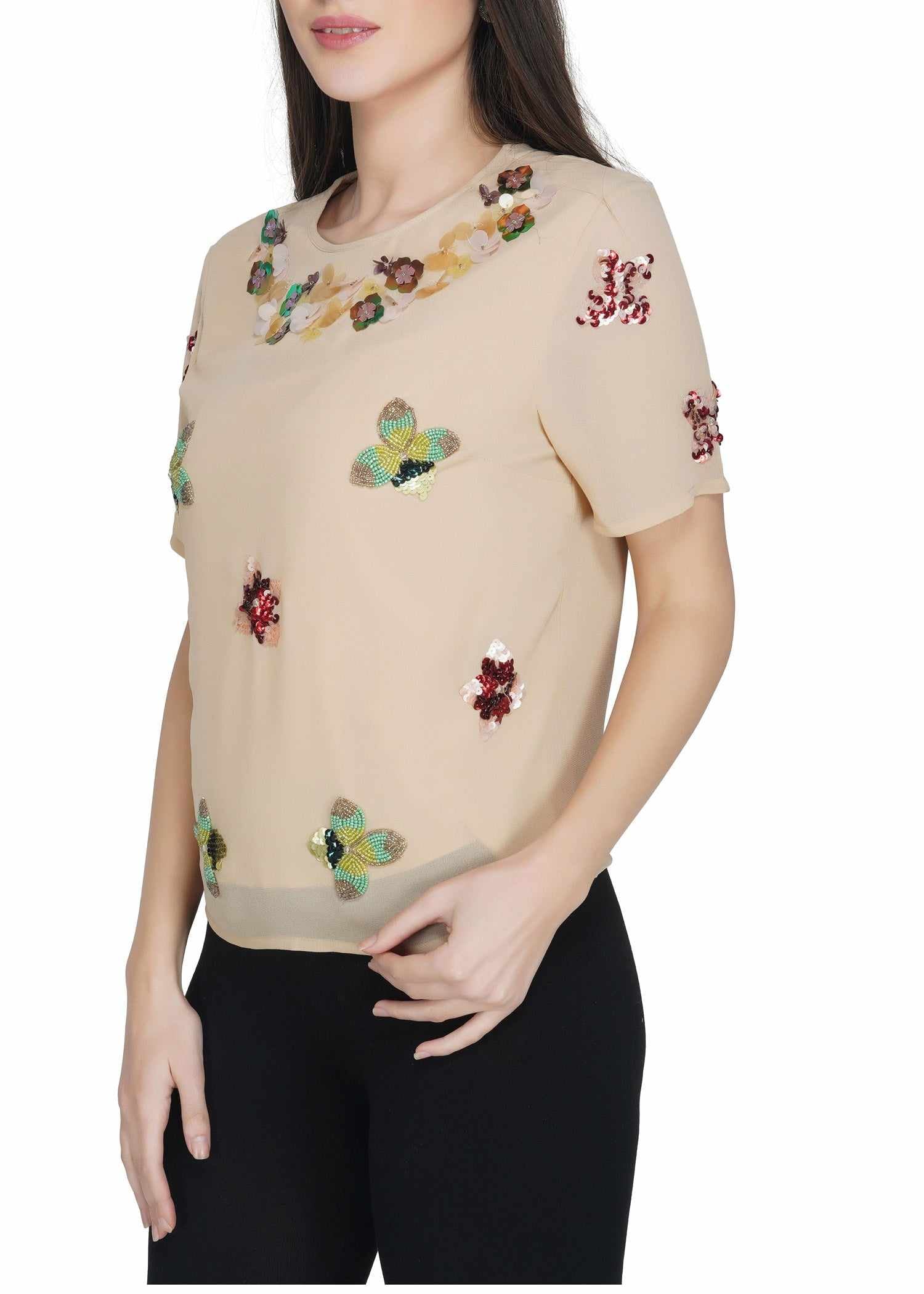 floral embroidery beige top