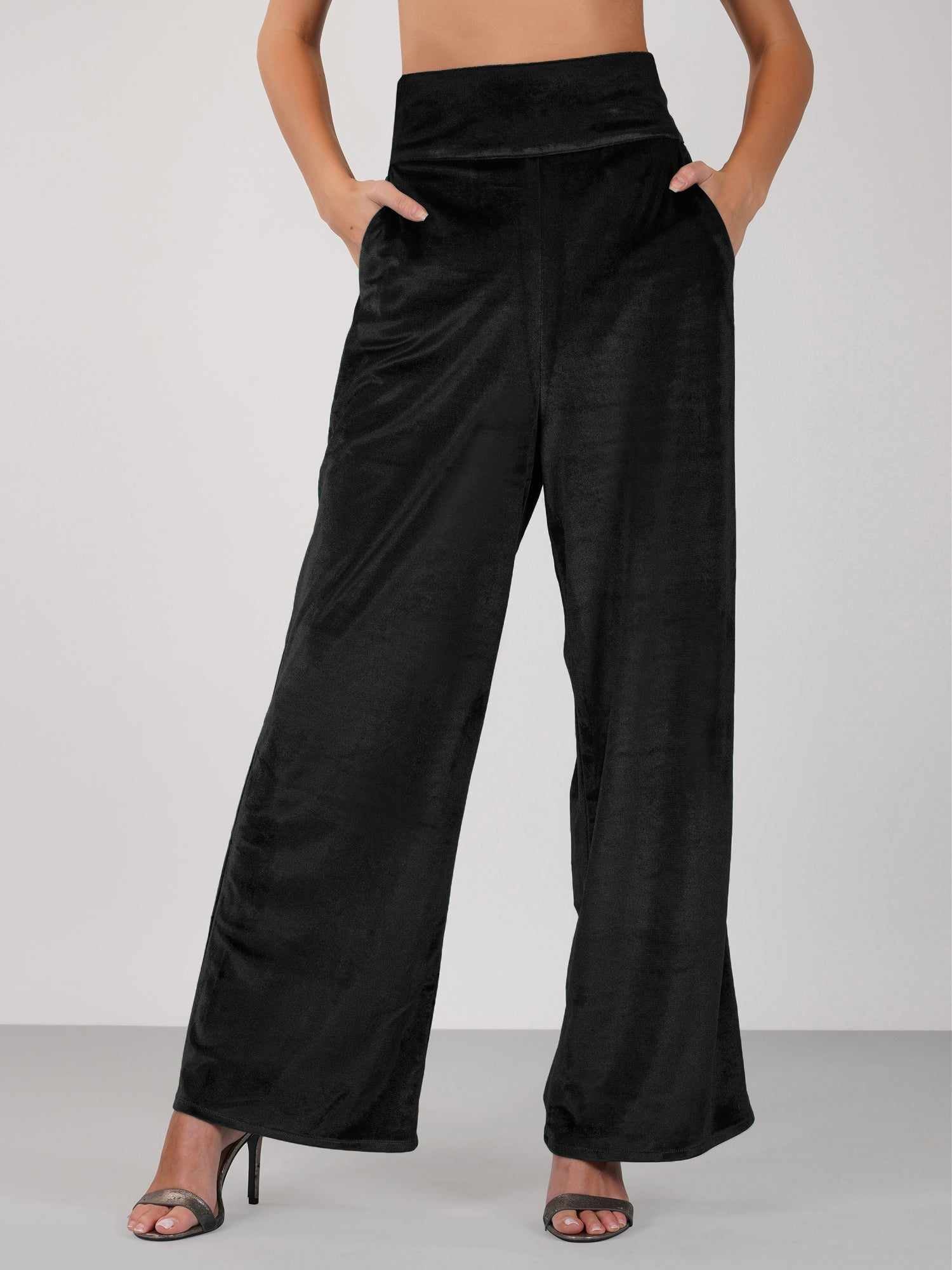 Black Velour High Waist Pant - Main Image