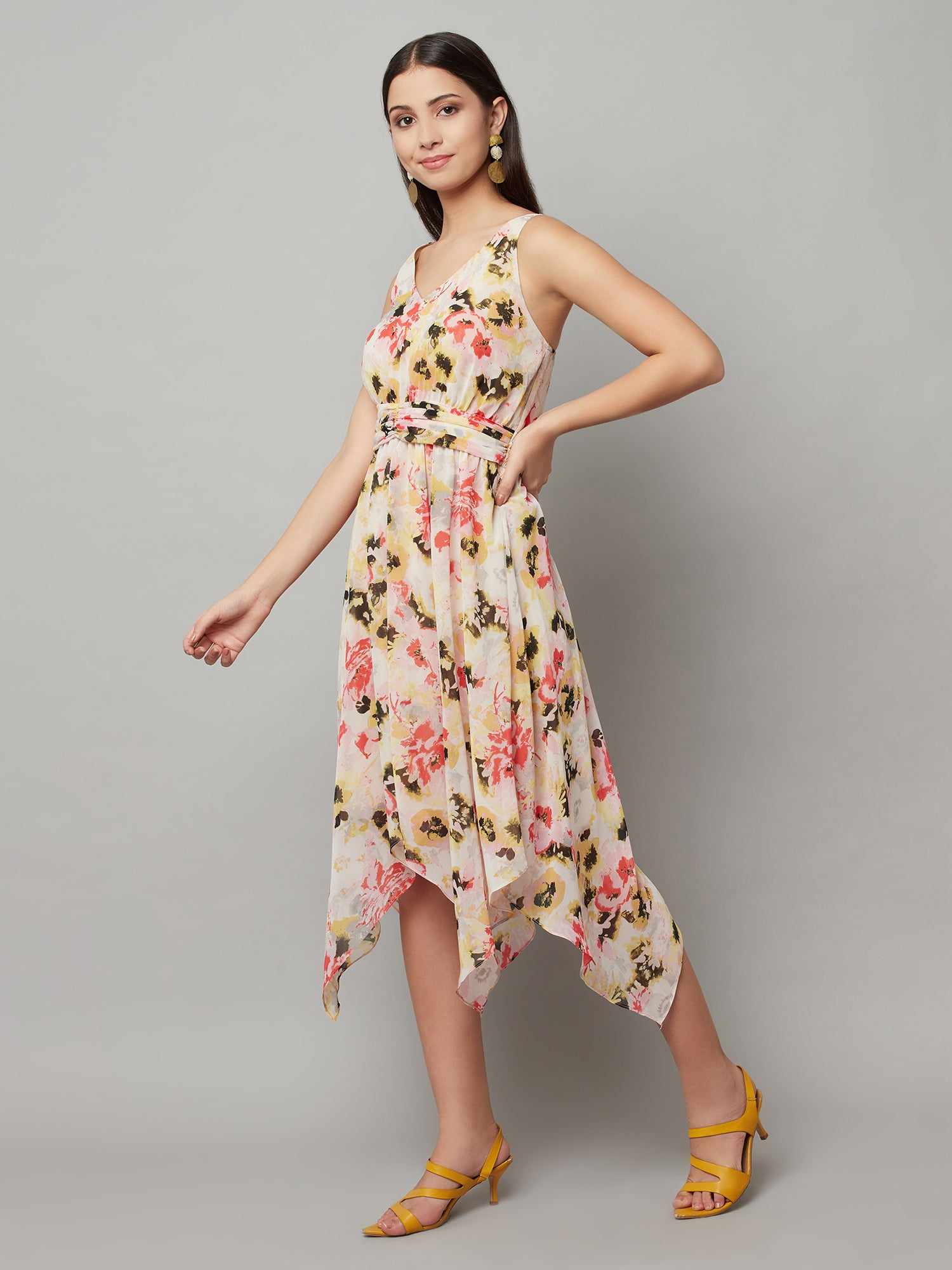 high low printed midi dress