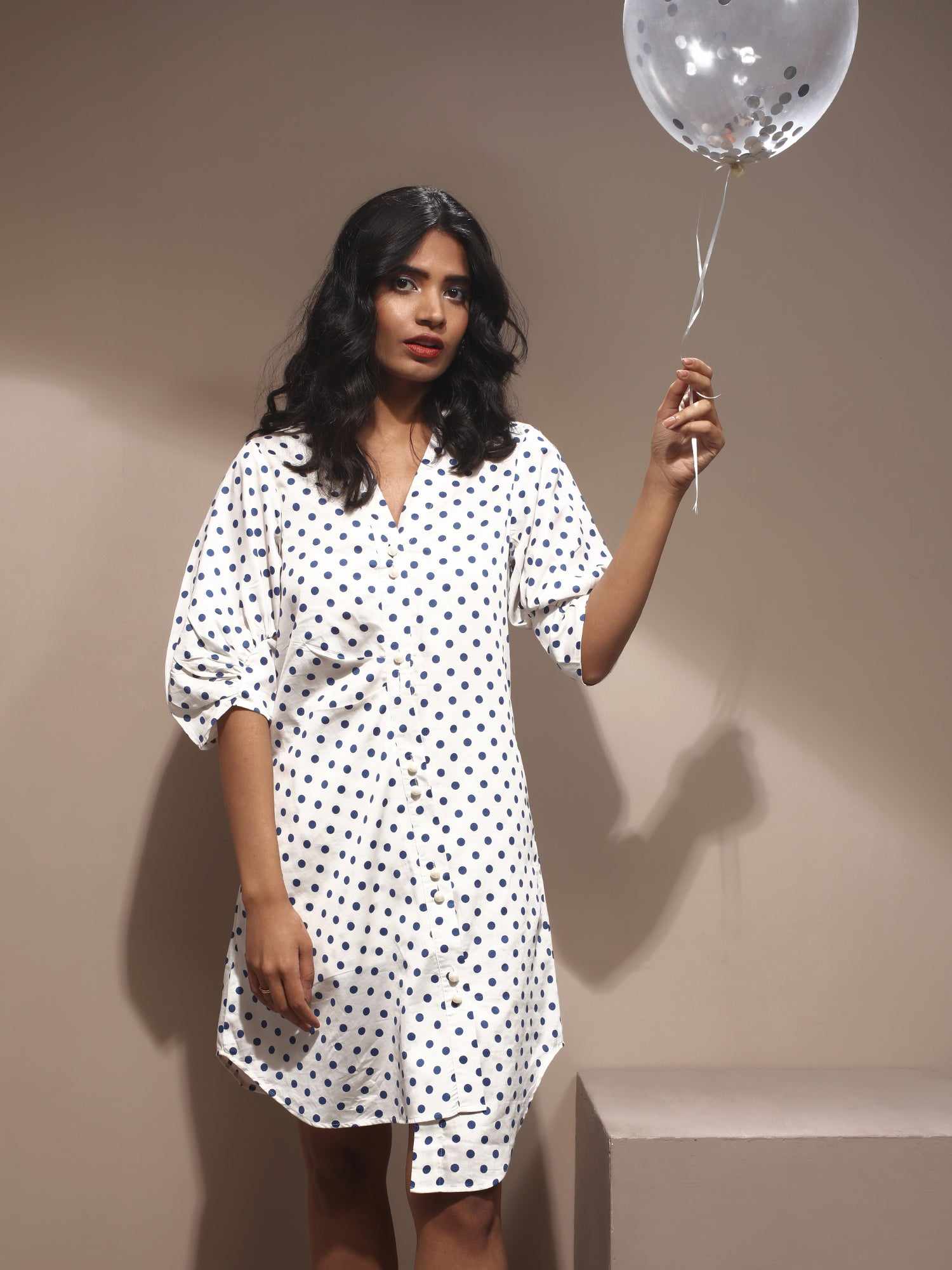 blue polka dots classic dress