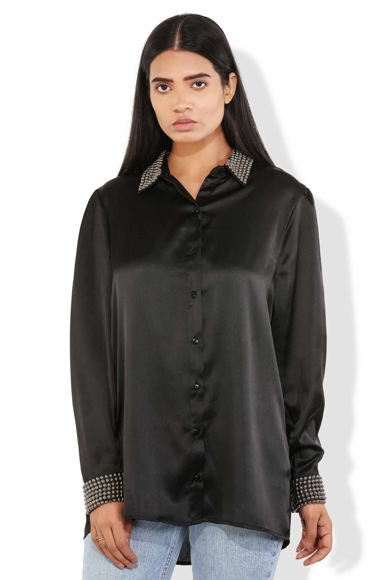plush black satin soft shirt