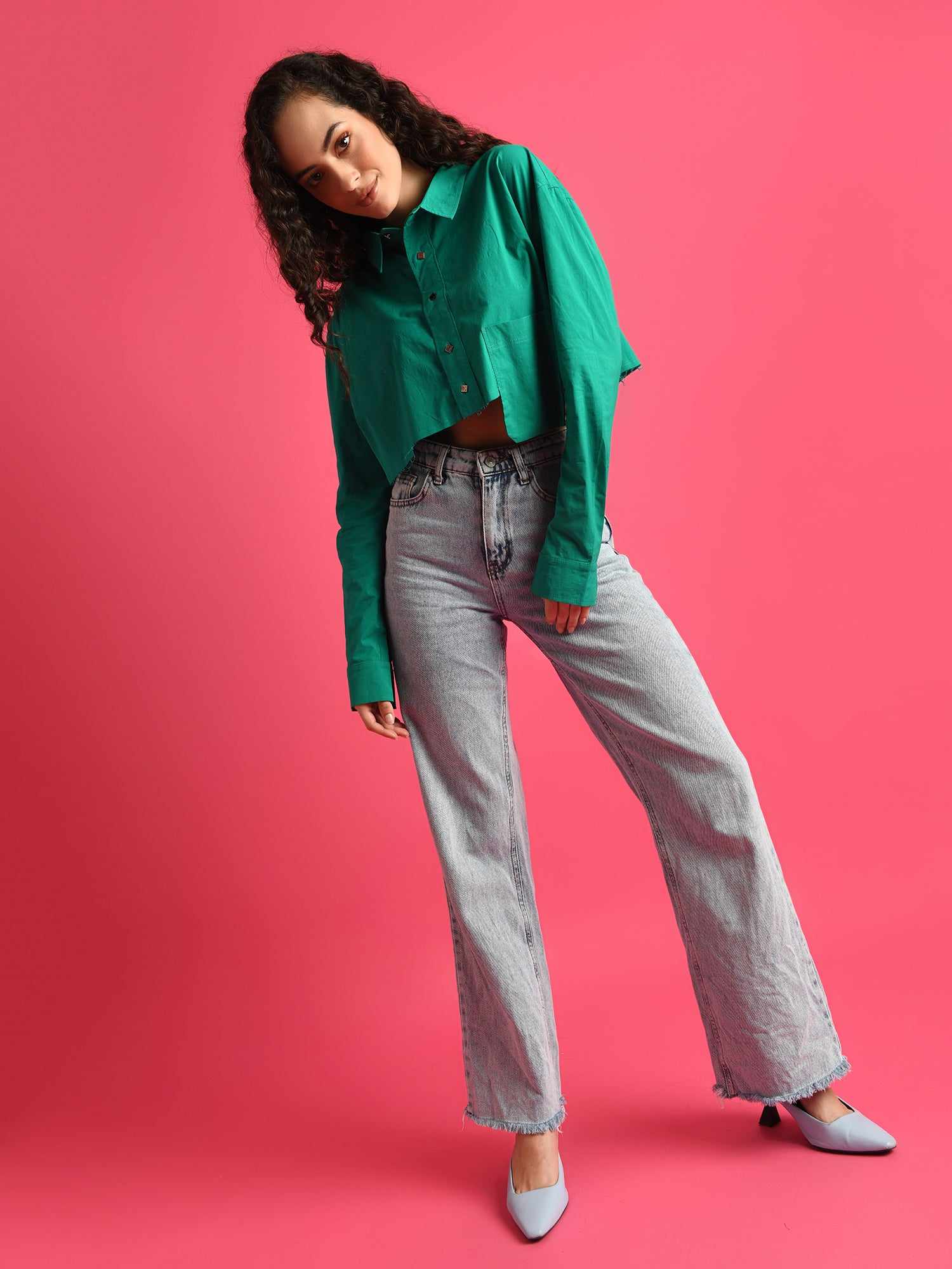 deluxe party on crop green shirt