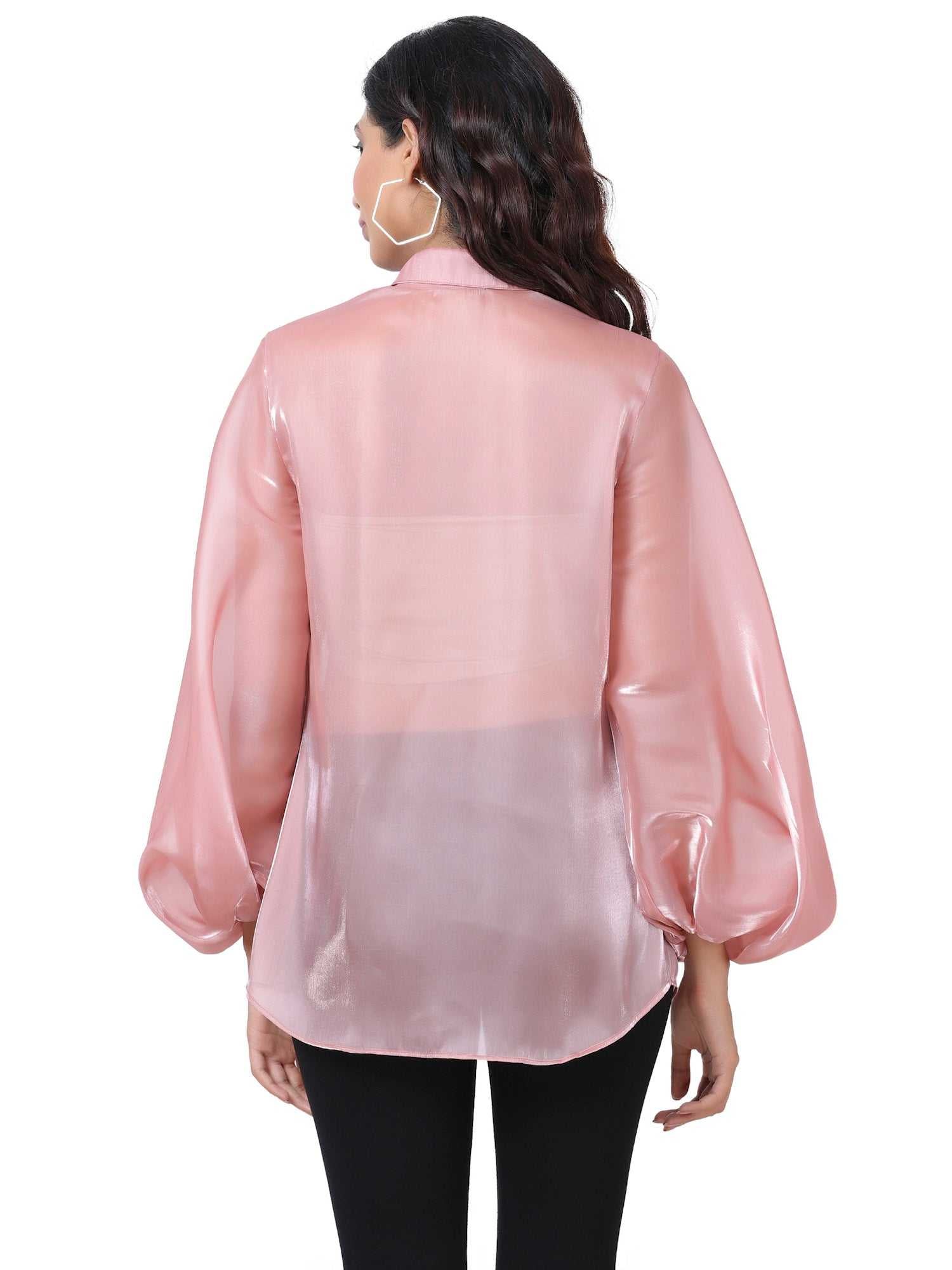 black billowy sleeved glass organza top