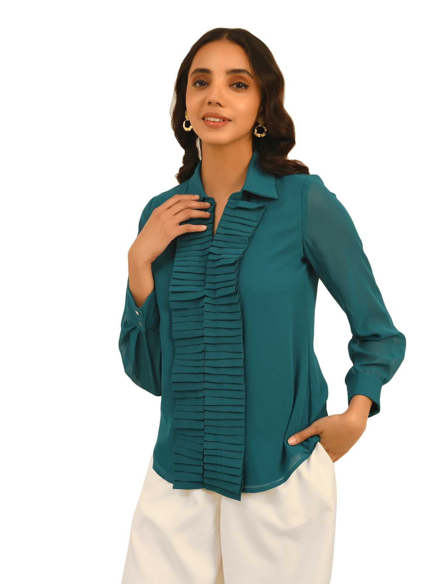 luxury vacay pleated placket shirt