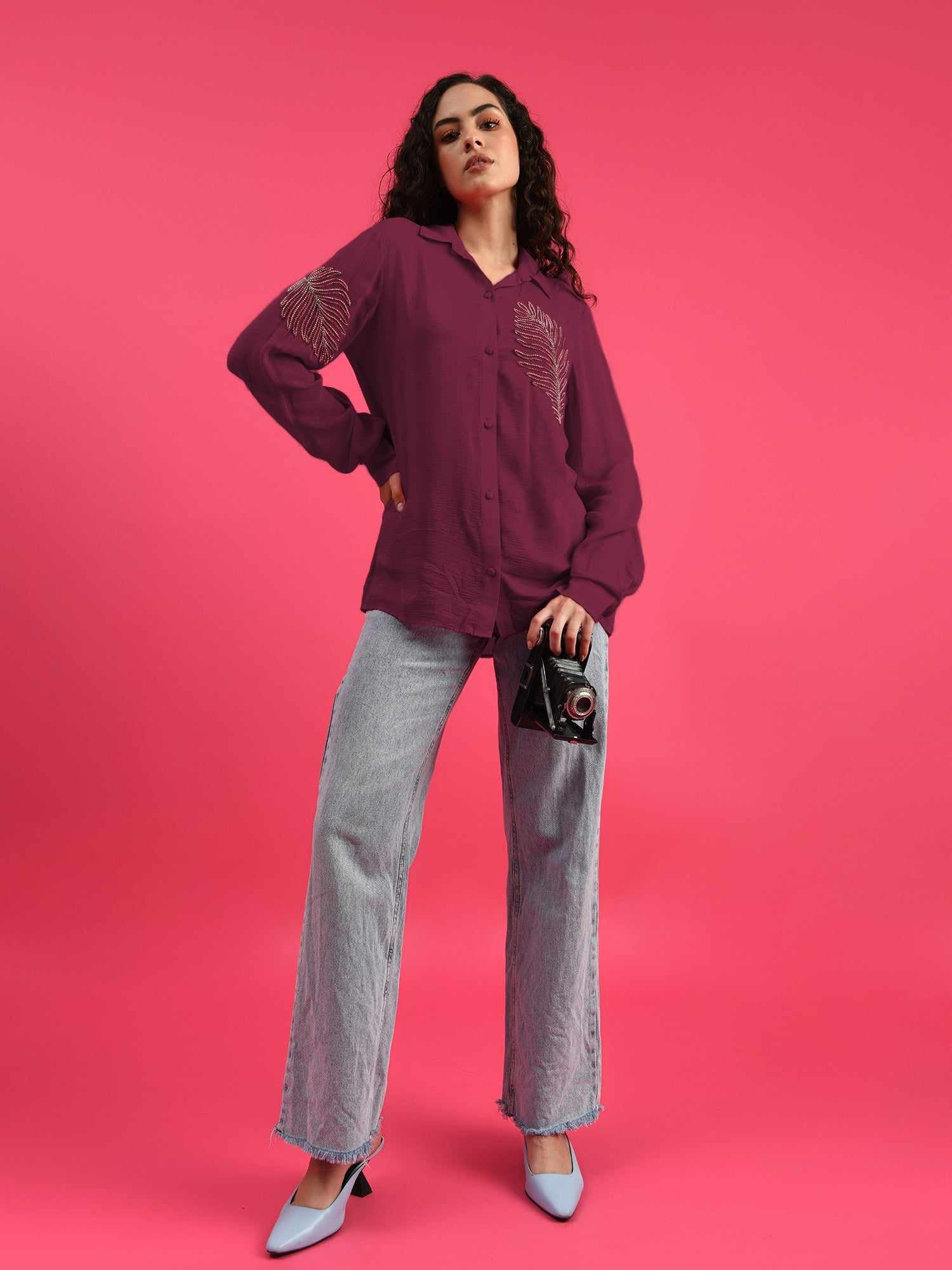 deluxe embellished wine shirt