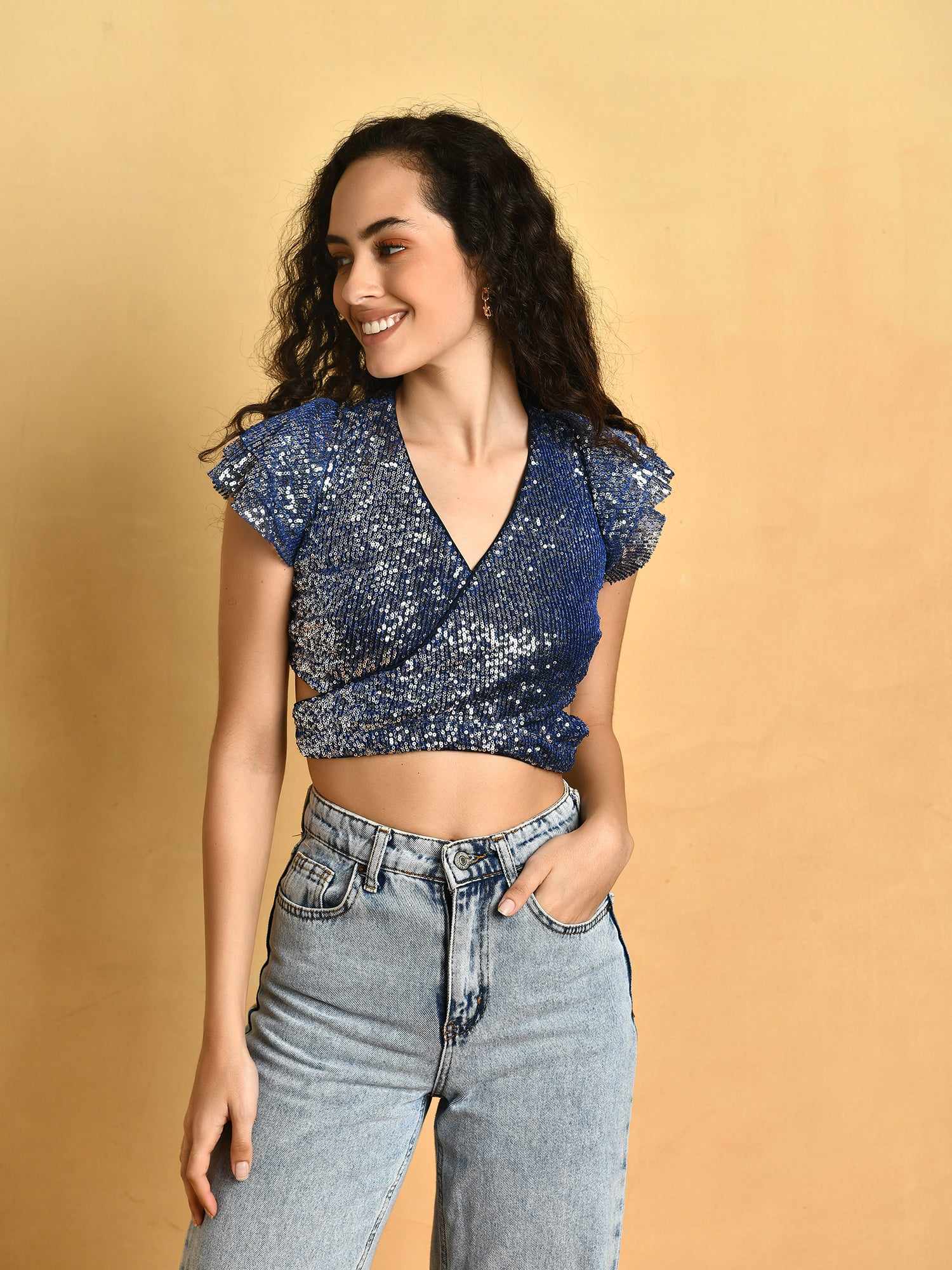 so pretty cut out sequins top