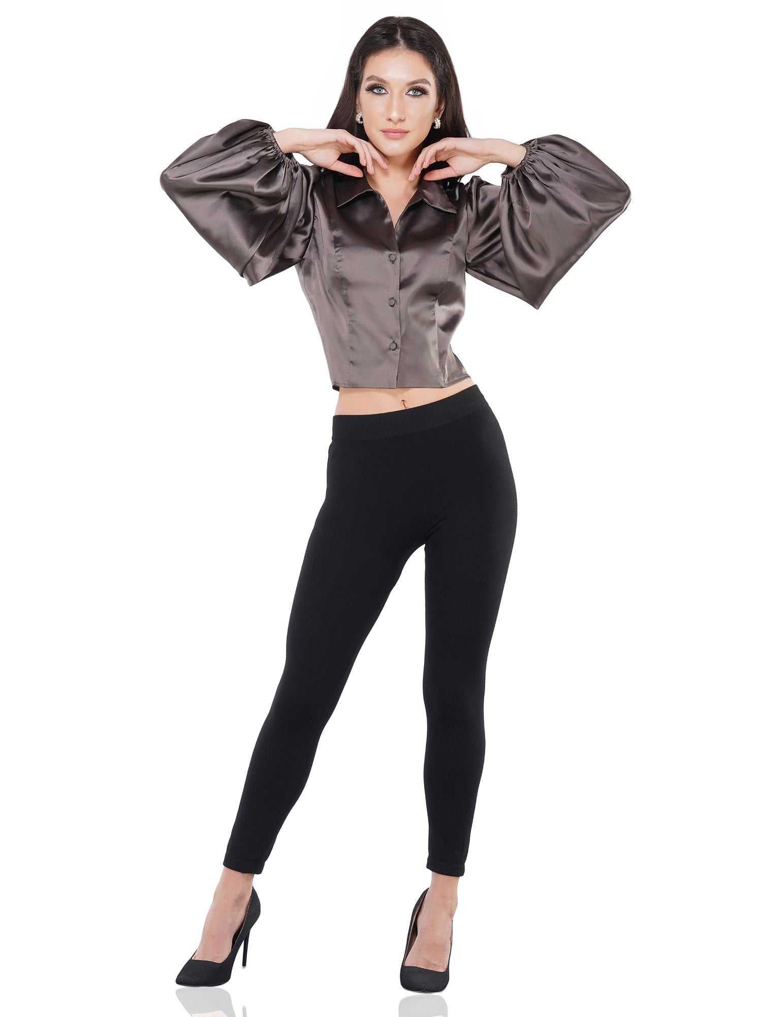 shine on ash grey satin blouse