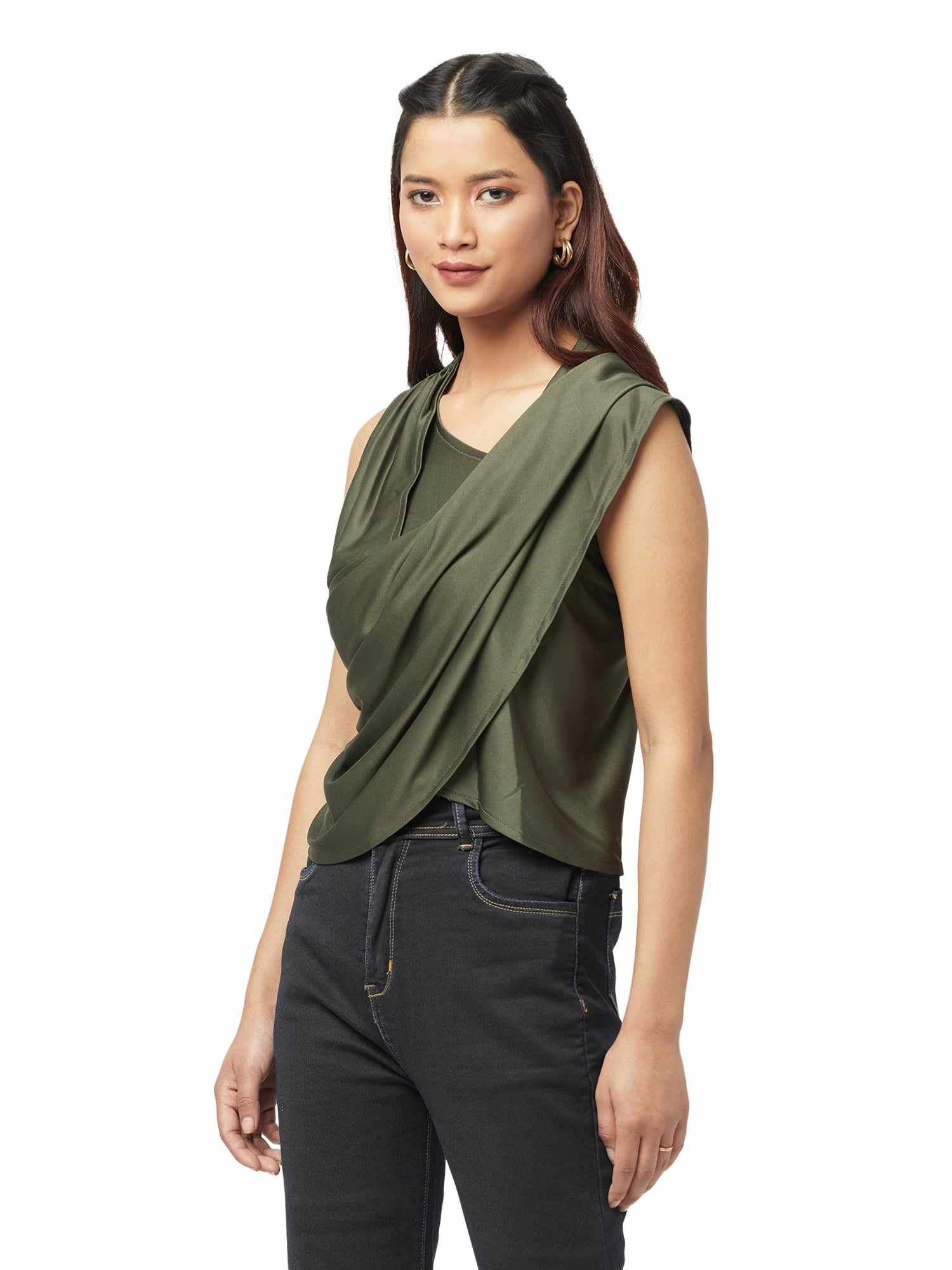 asymmetrical draped green top