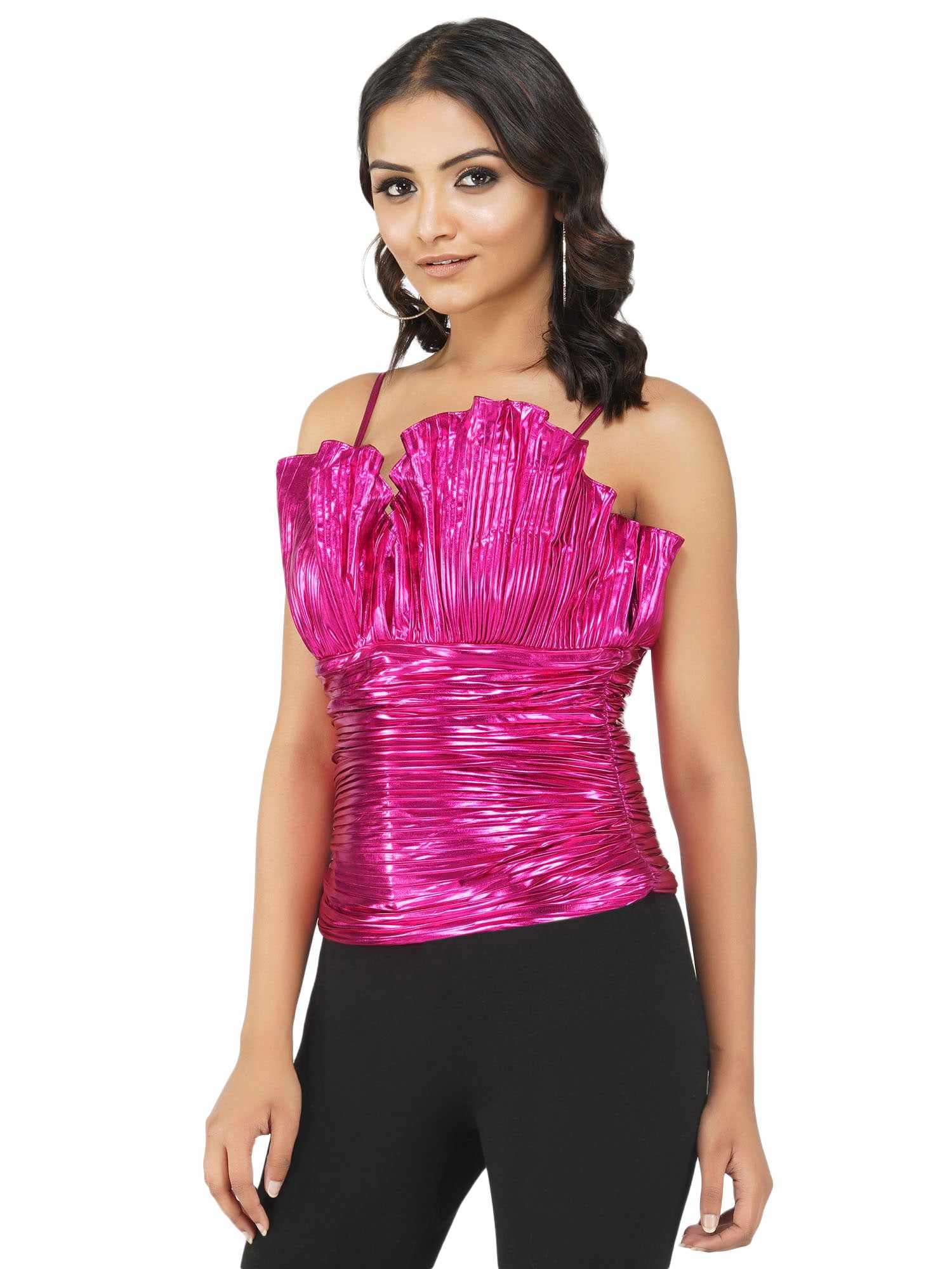 hot pink ruffled top