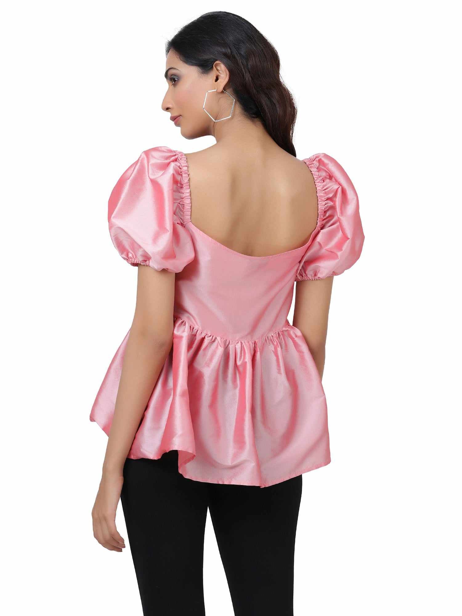 blush pink balloon sleeves top
