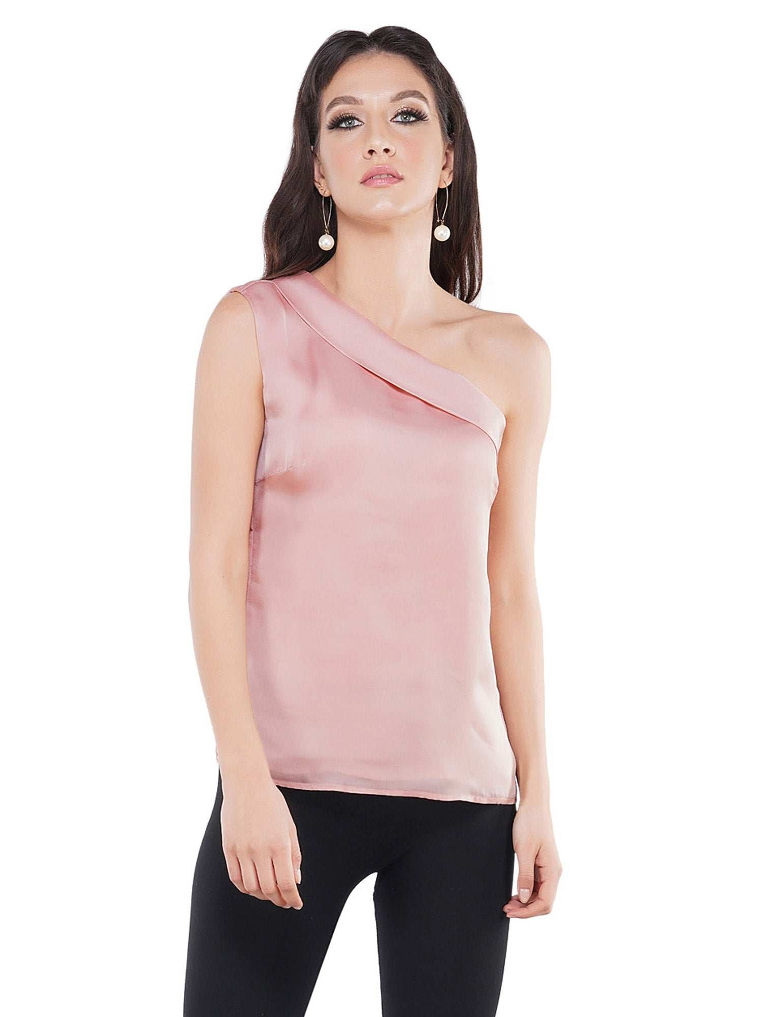 one shoulder rose pink top