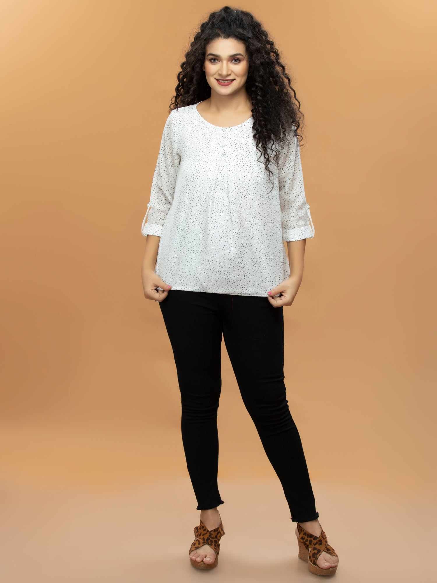 front pleated printed top