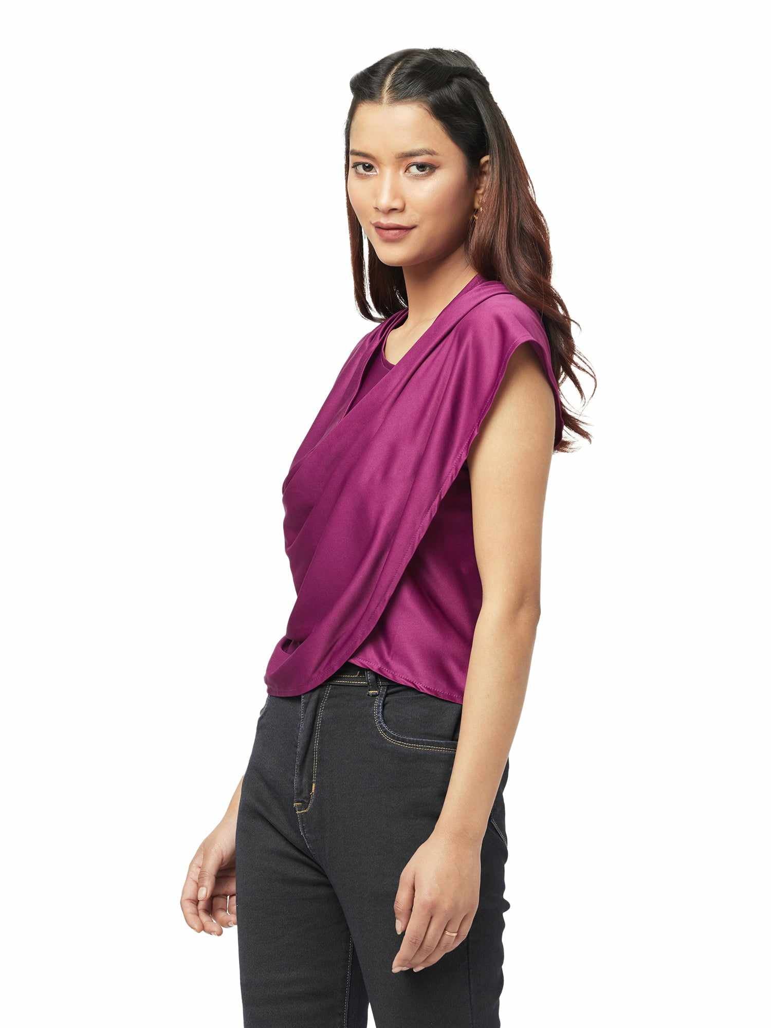 asymmetrical draped wine top