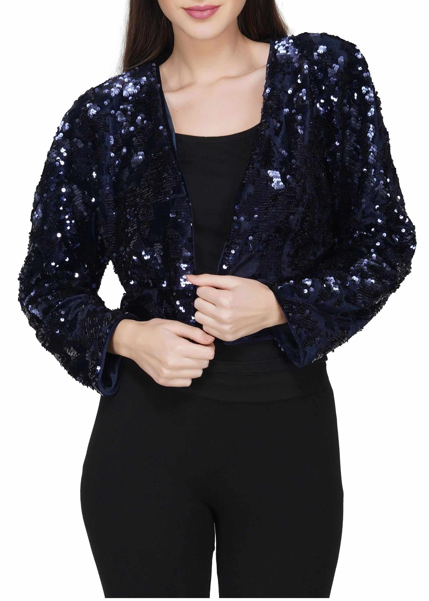 sequin velvet navy jacket