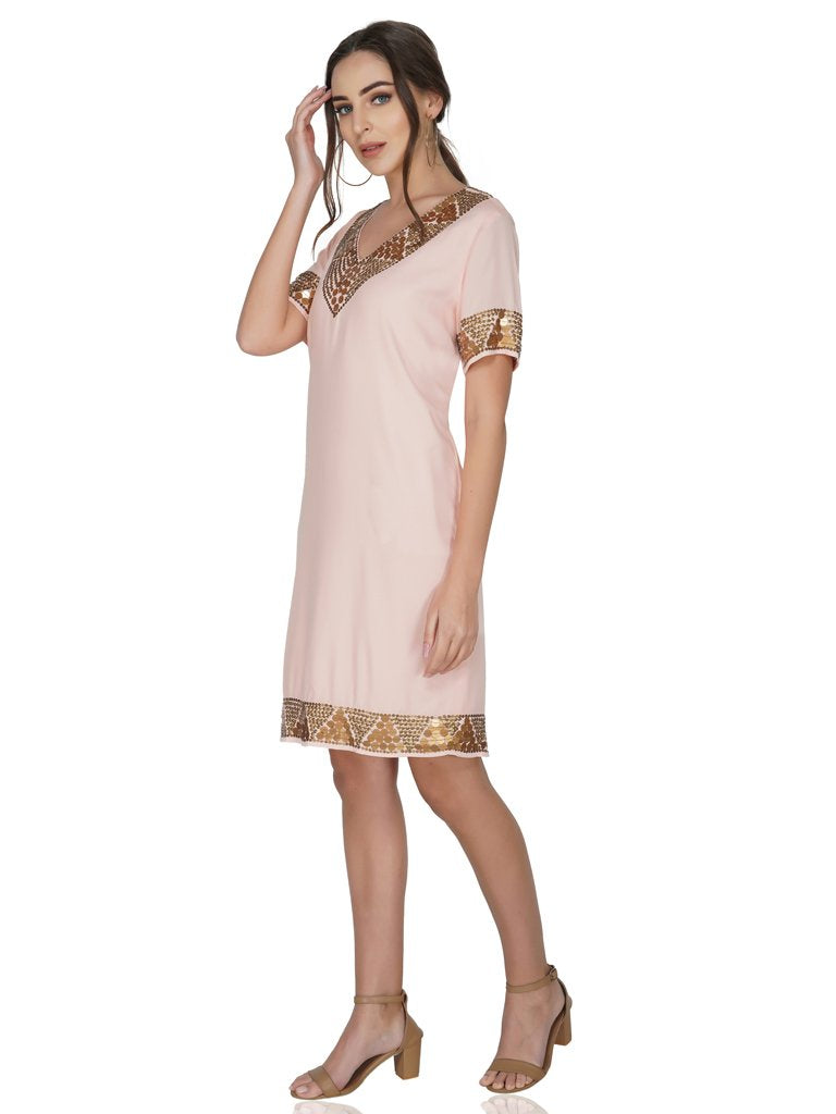 antique brass sequin border dress