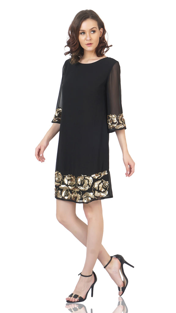 rose motif black dress