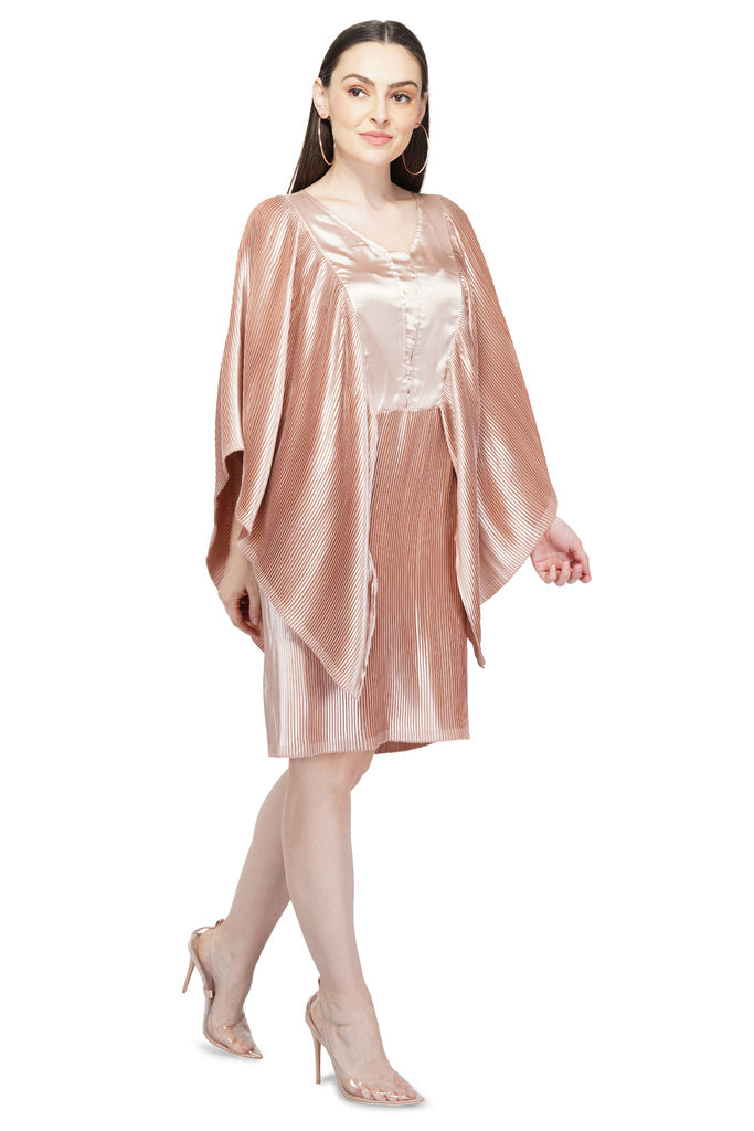 flutter sleeve pleated satin dress