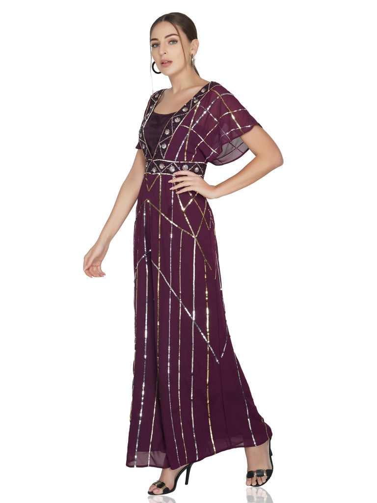 plum sunrise sequin jumpsuit