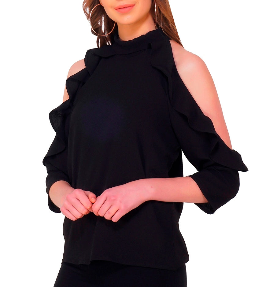 cold sleeve black chic top