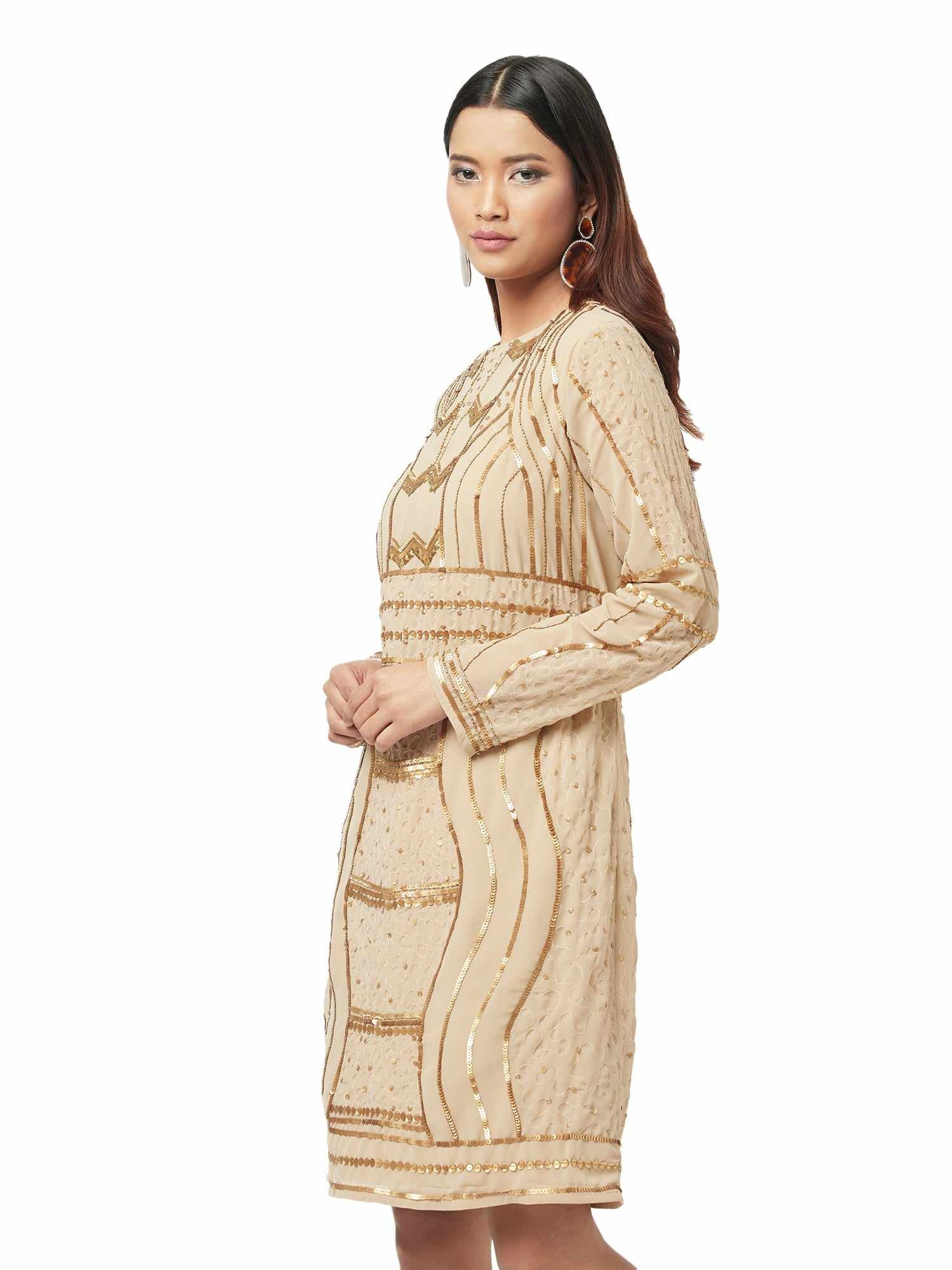 go gorgeous beige gold dress