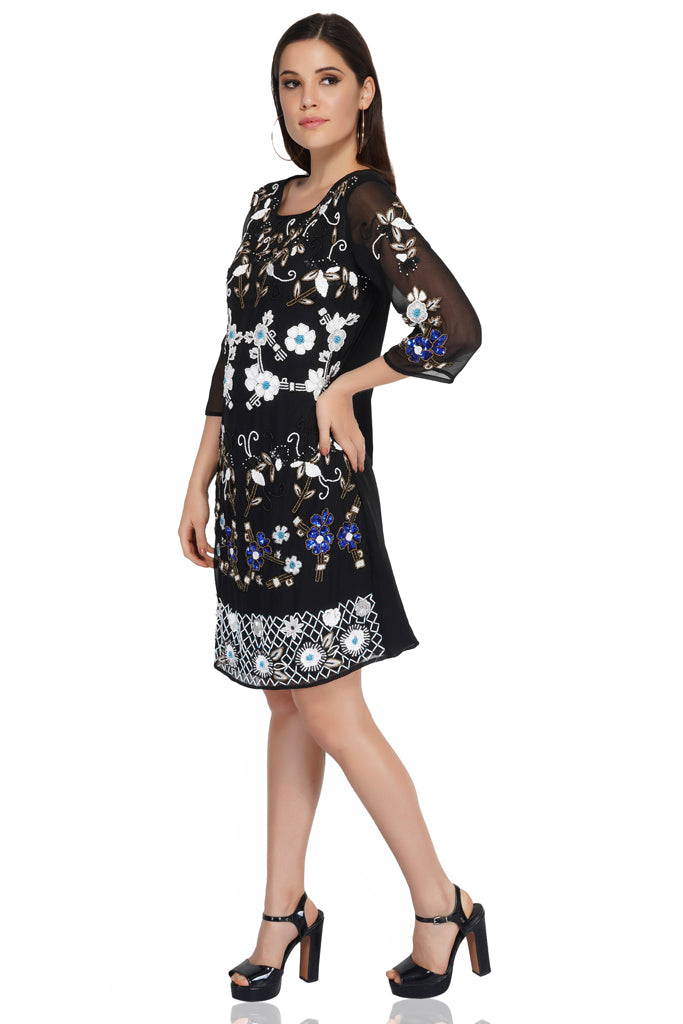 all over hand embellished black dress