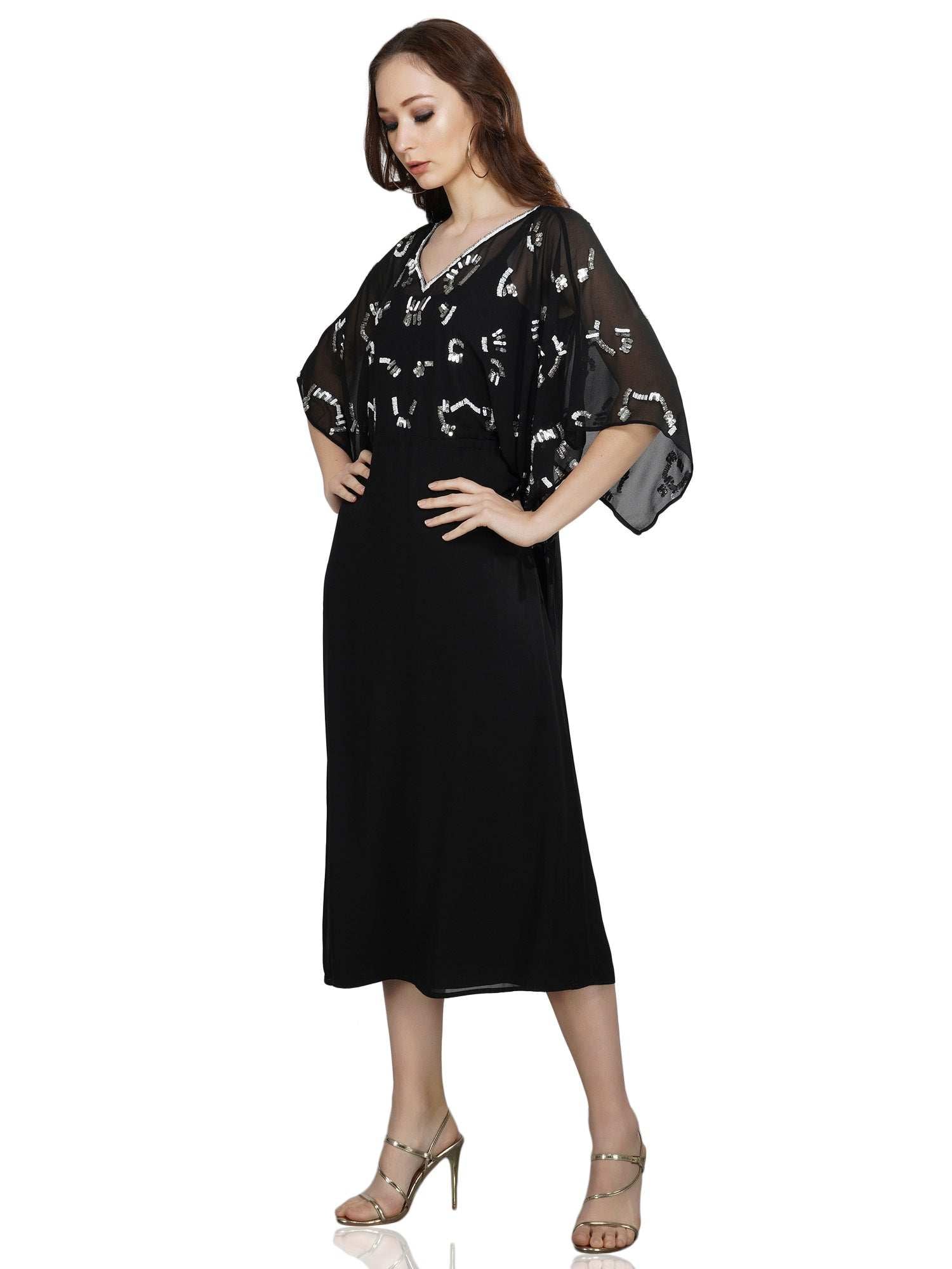black kimono sleeves dress