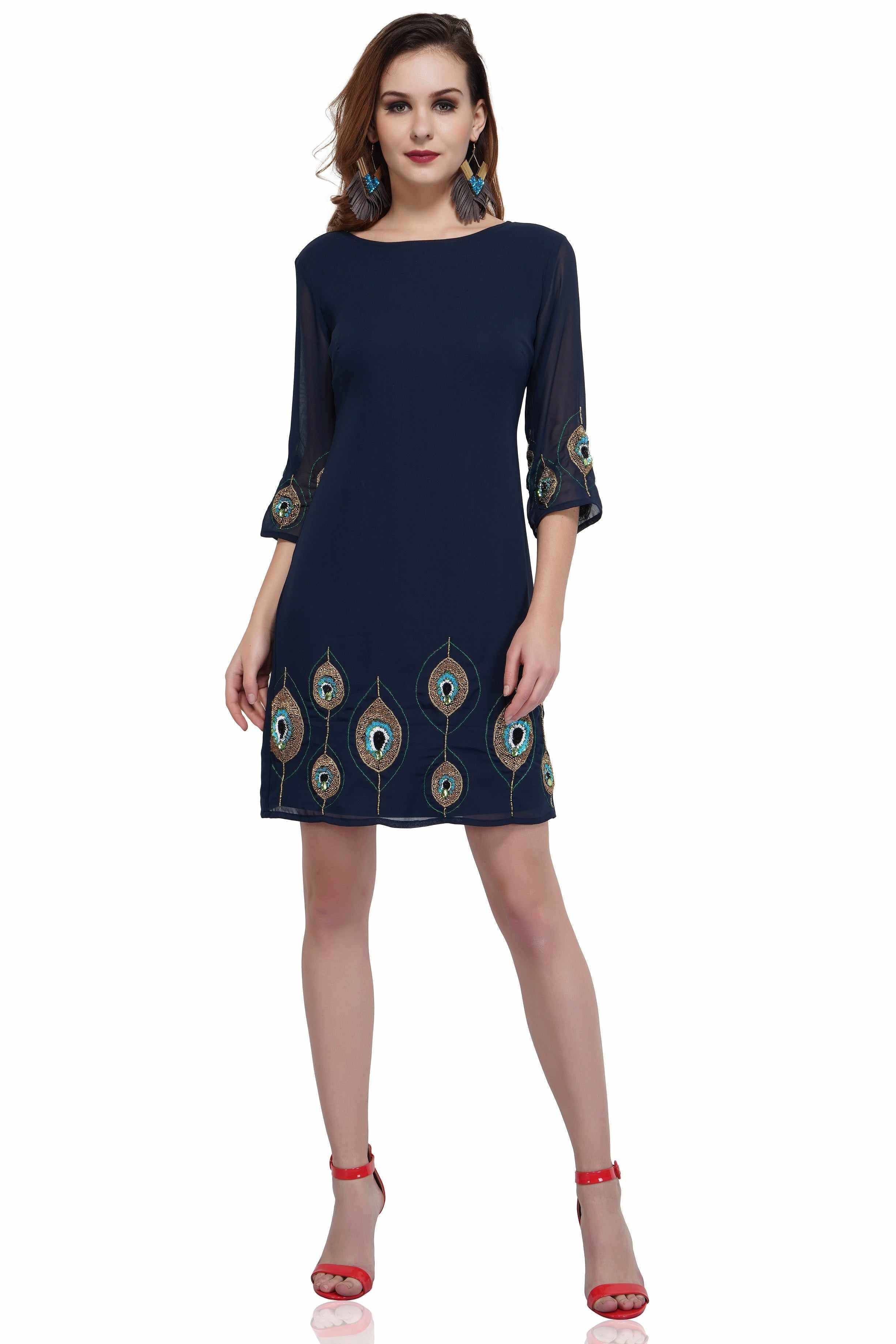 peacock motif dress