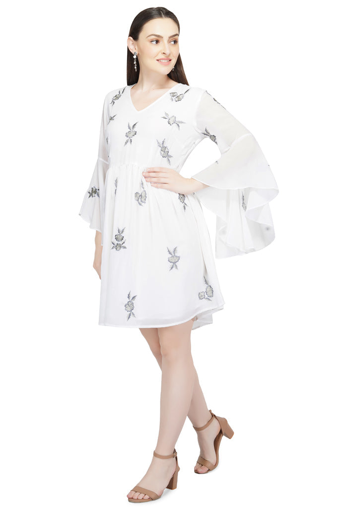 rose embroidery summer white mini