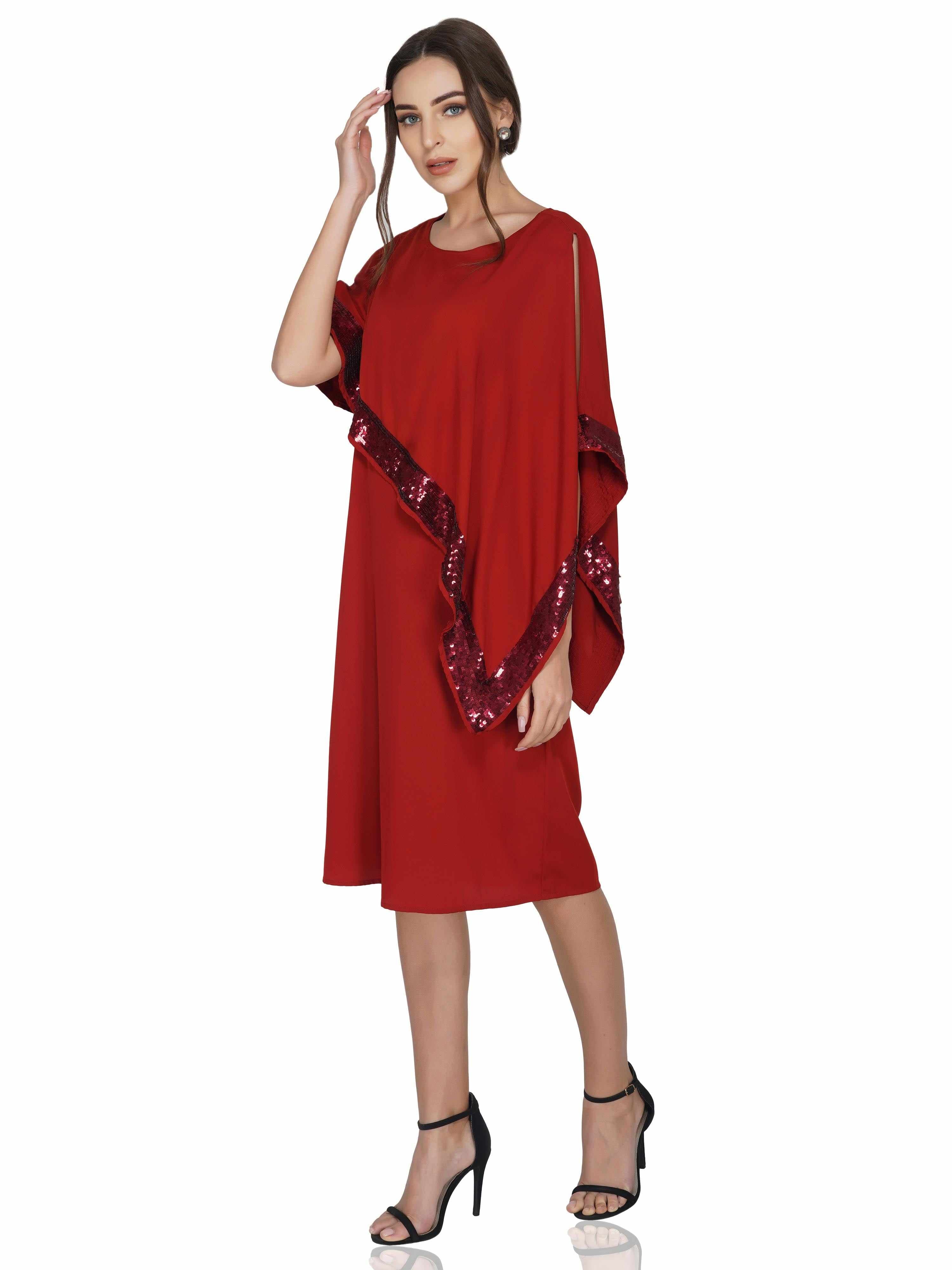popover crepe dress with sequin border