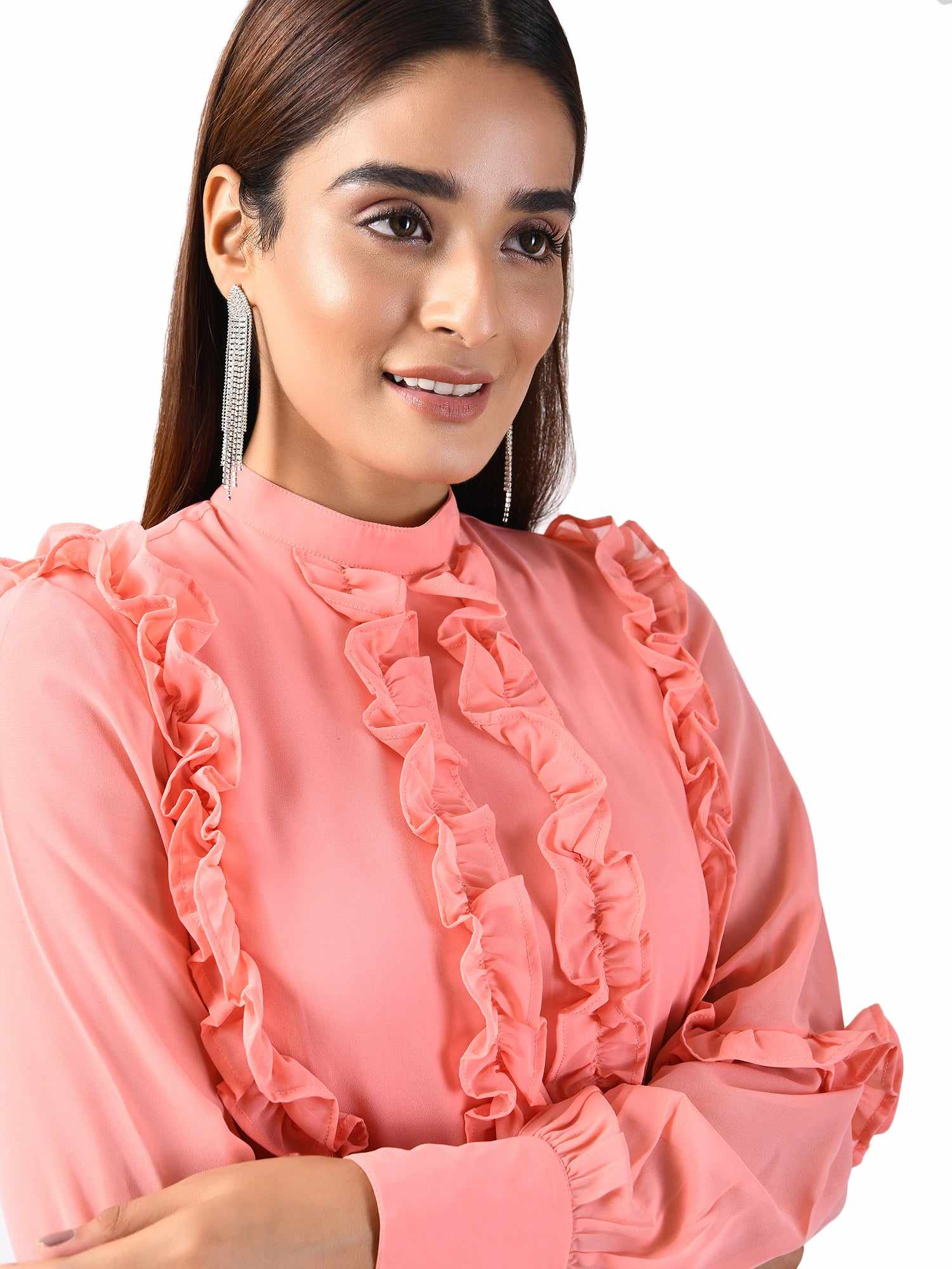 pink ruffles top