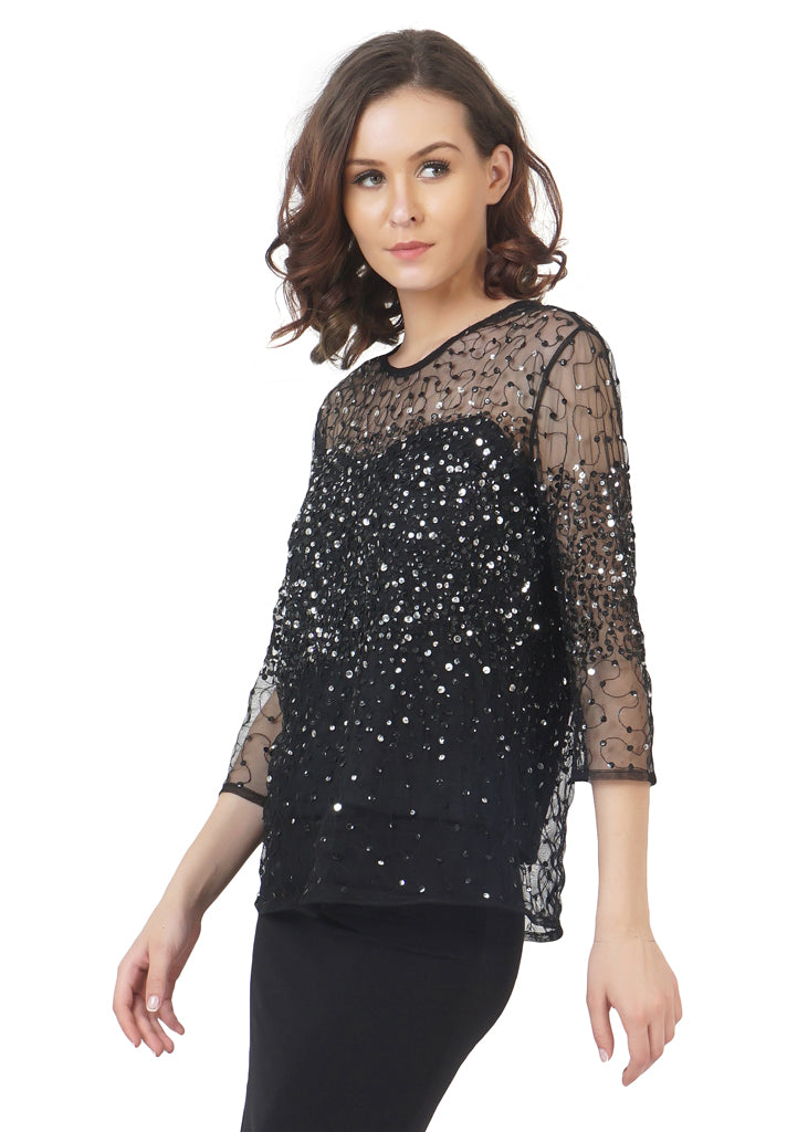all over sequin shimmer tulle top