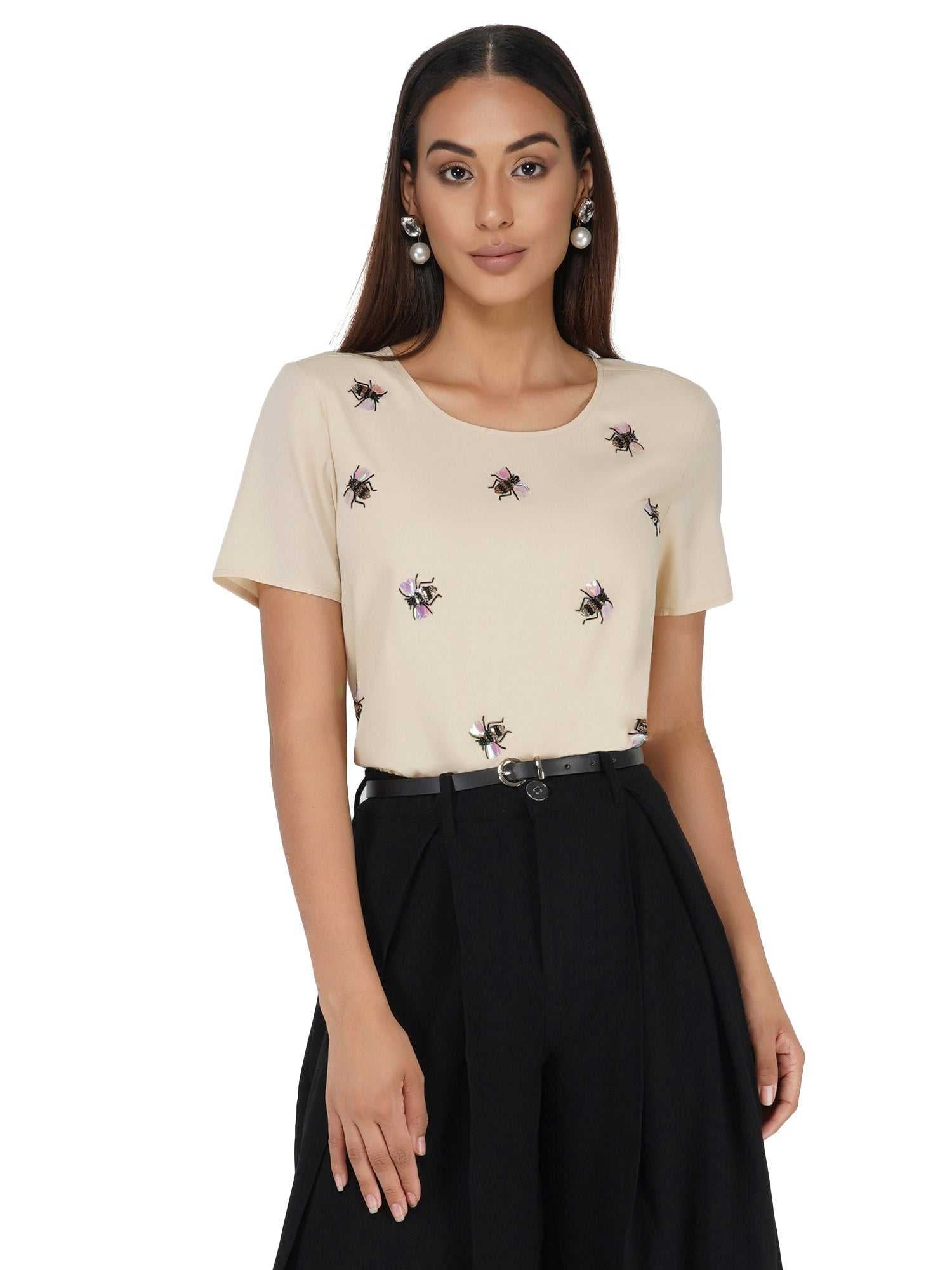 bee motif beige top