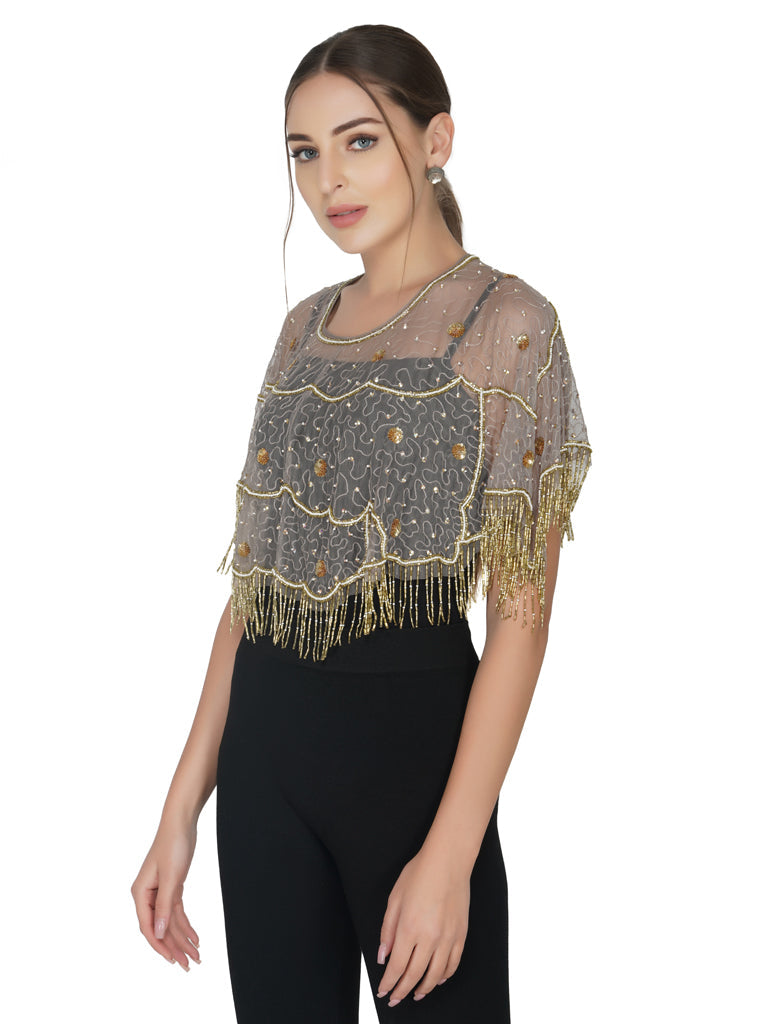 v shape geometric tulle shrug