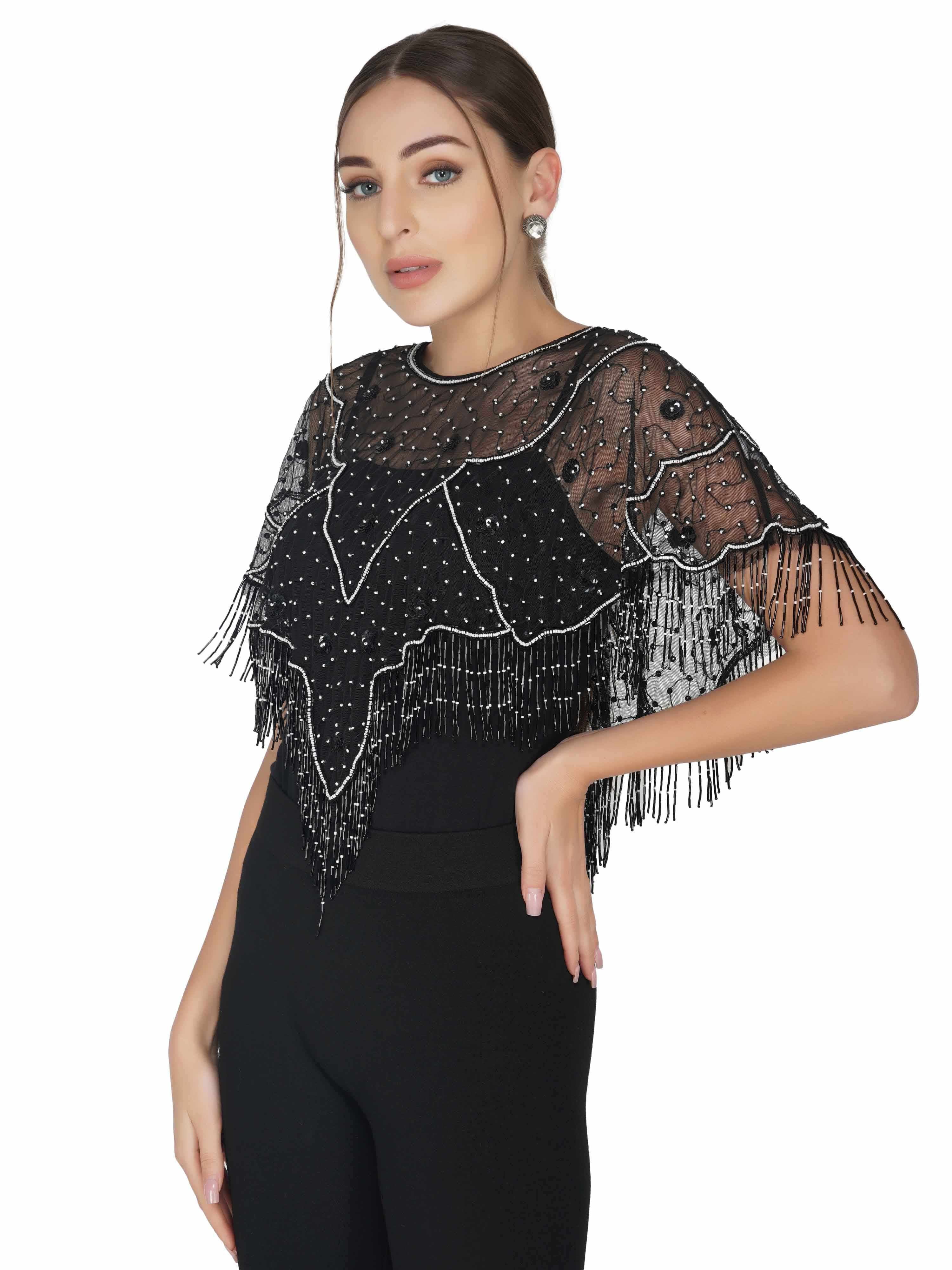 v shape geometric tulle shrug