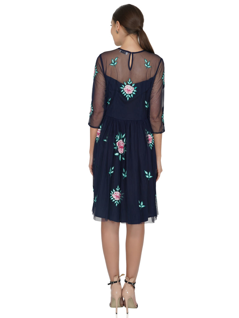 rose embroidery tulle dress