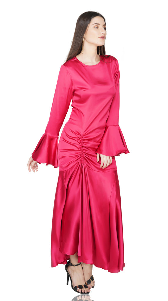 drama red satin dress