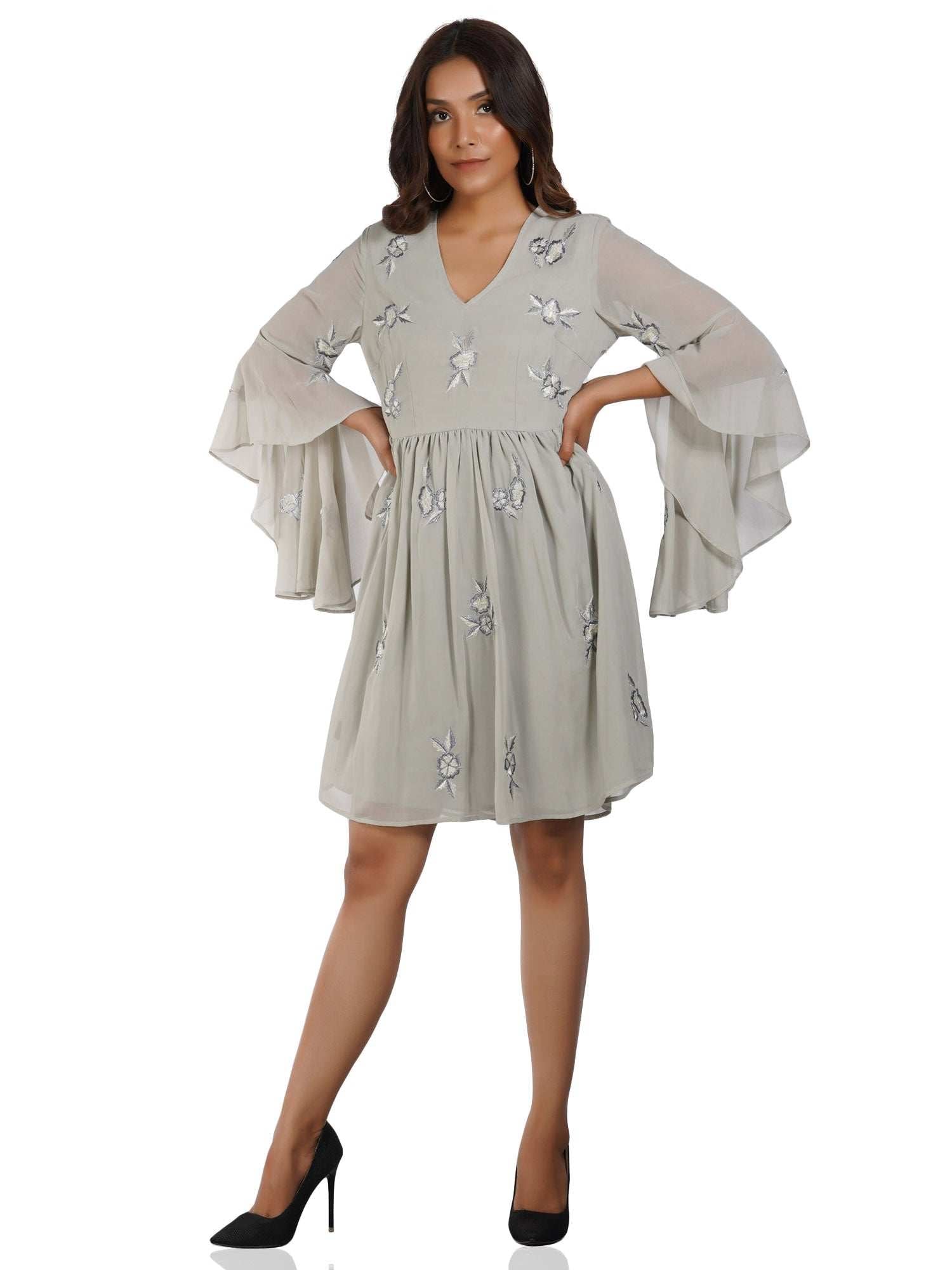 rose embroidery summer grey mini