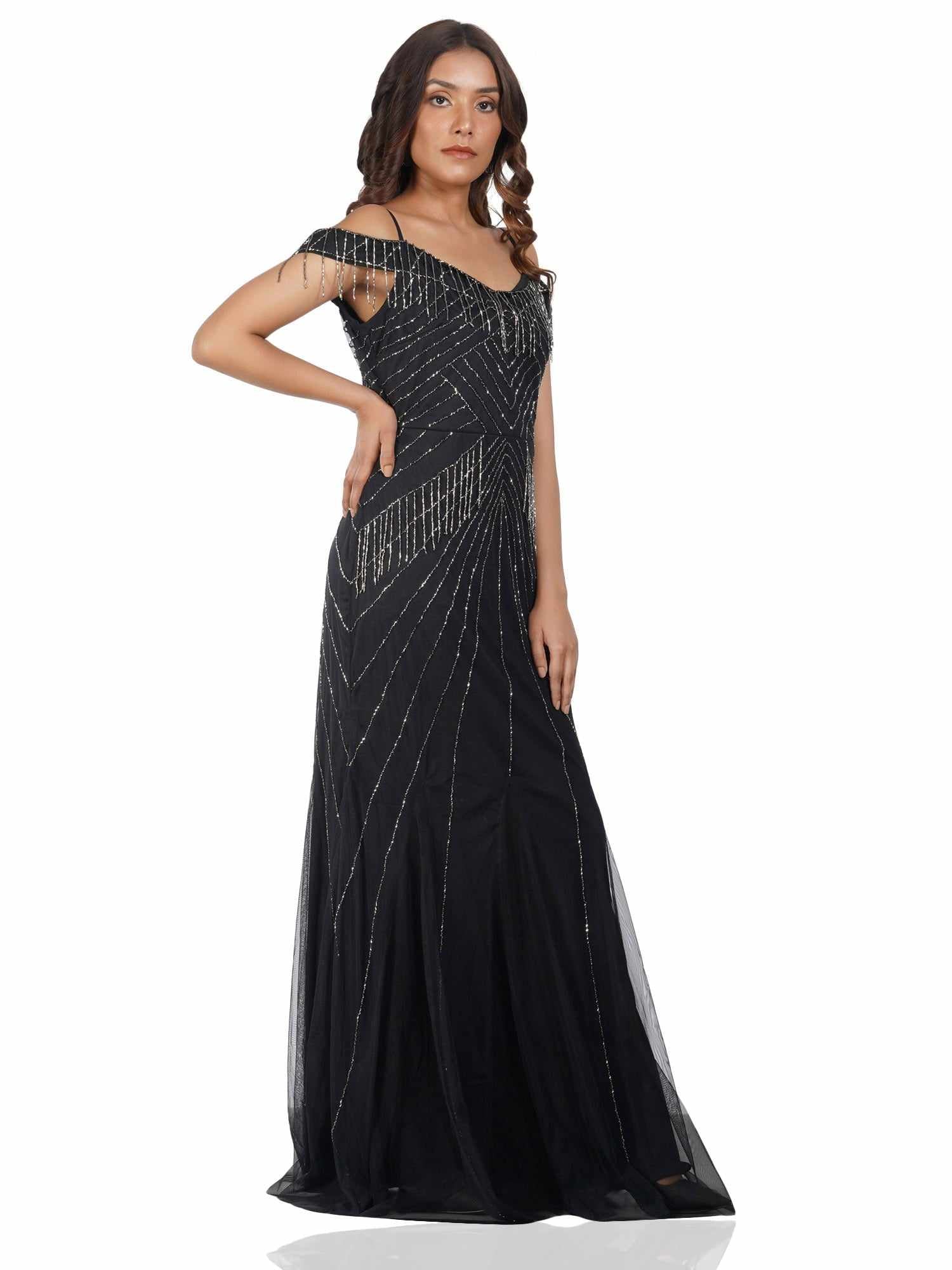 black beaded gown