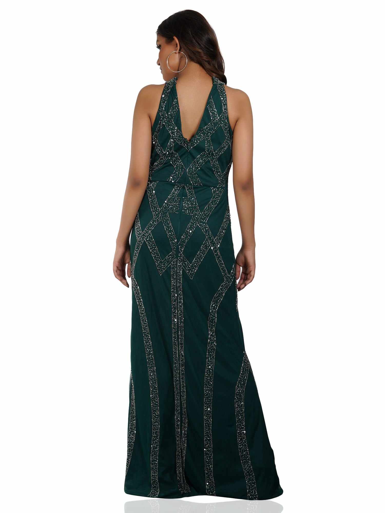 green halter neck gown