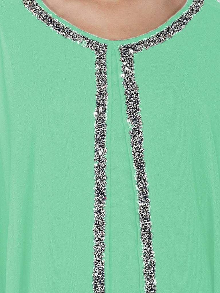 green mantle style layered dress
