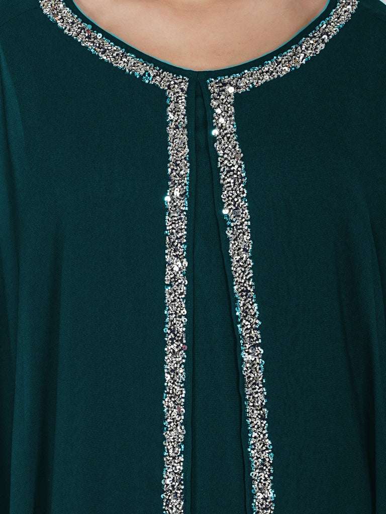 teal mantle style layered dress