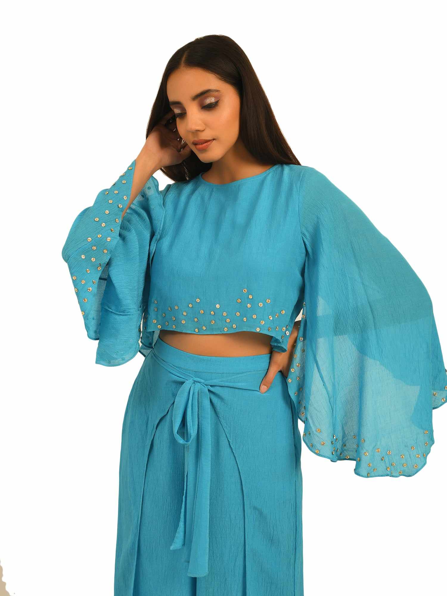 cape top with knot palazzo set