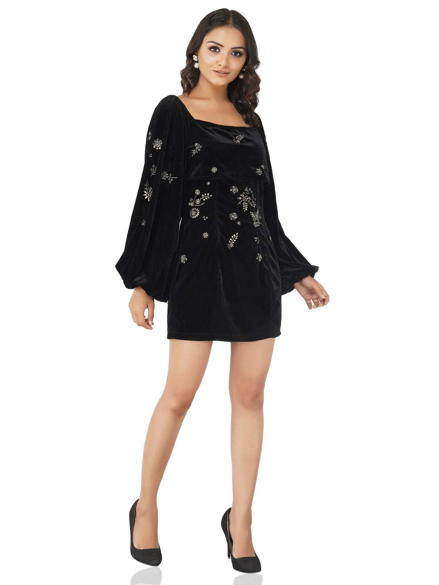 hazel embellished velvet mini dress