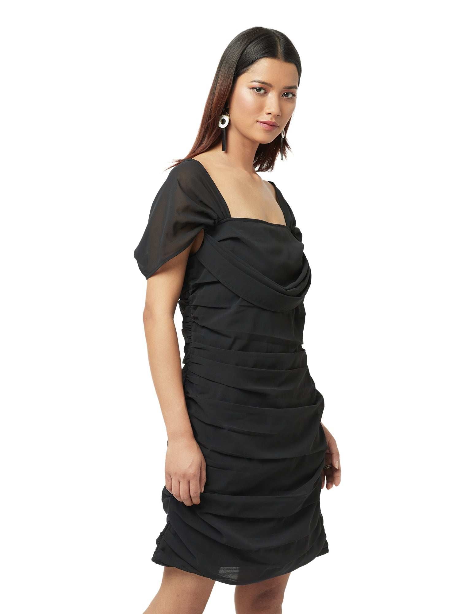 black slim off shoulder dress