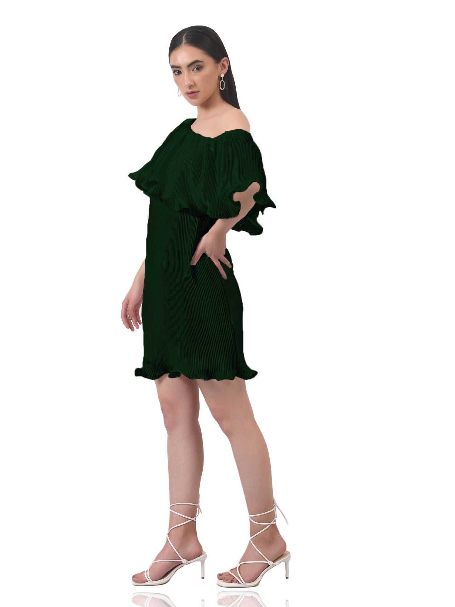 green imaginative pleated white dress
