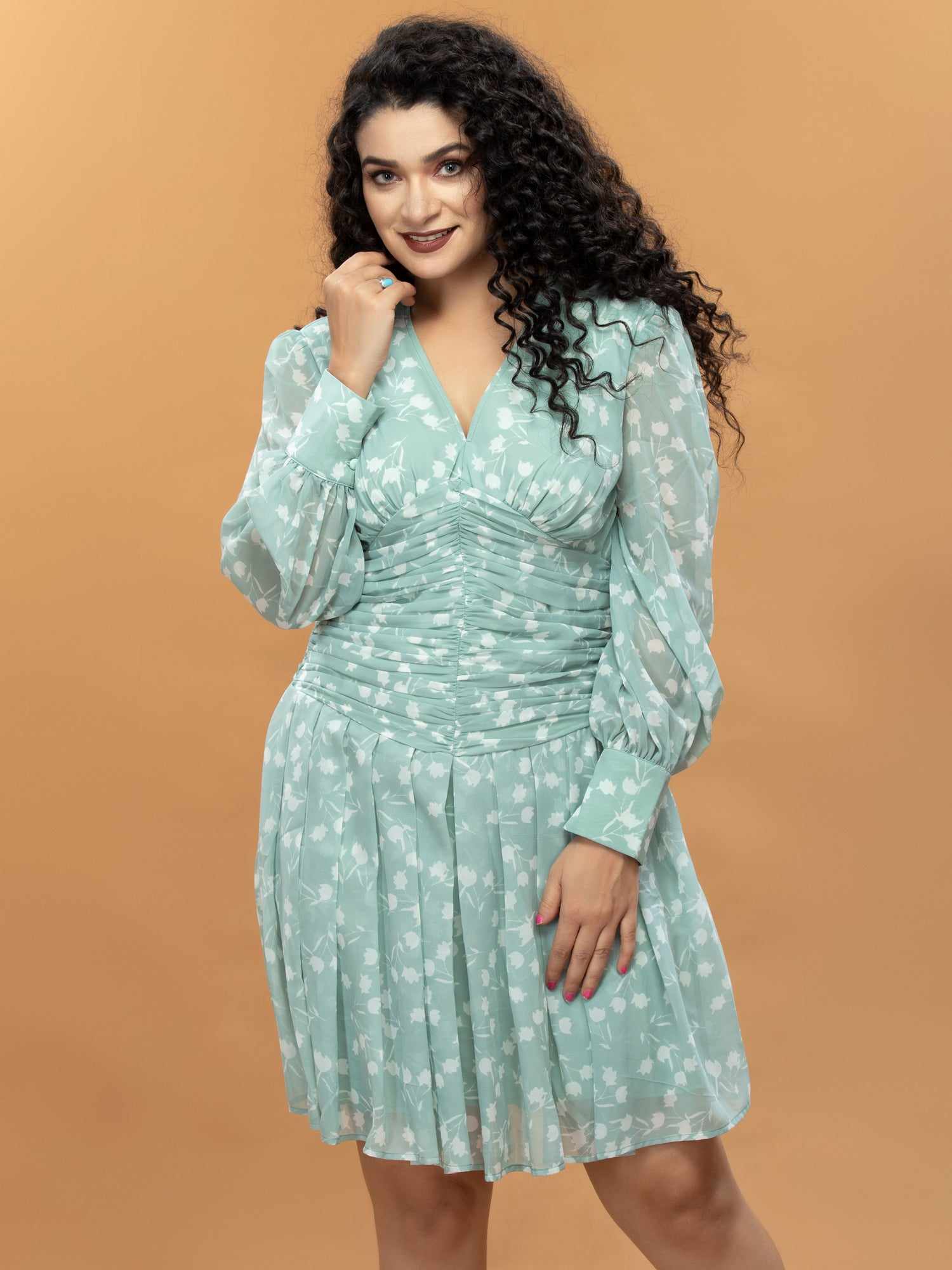 green polka dots mesh dress