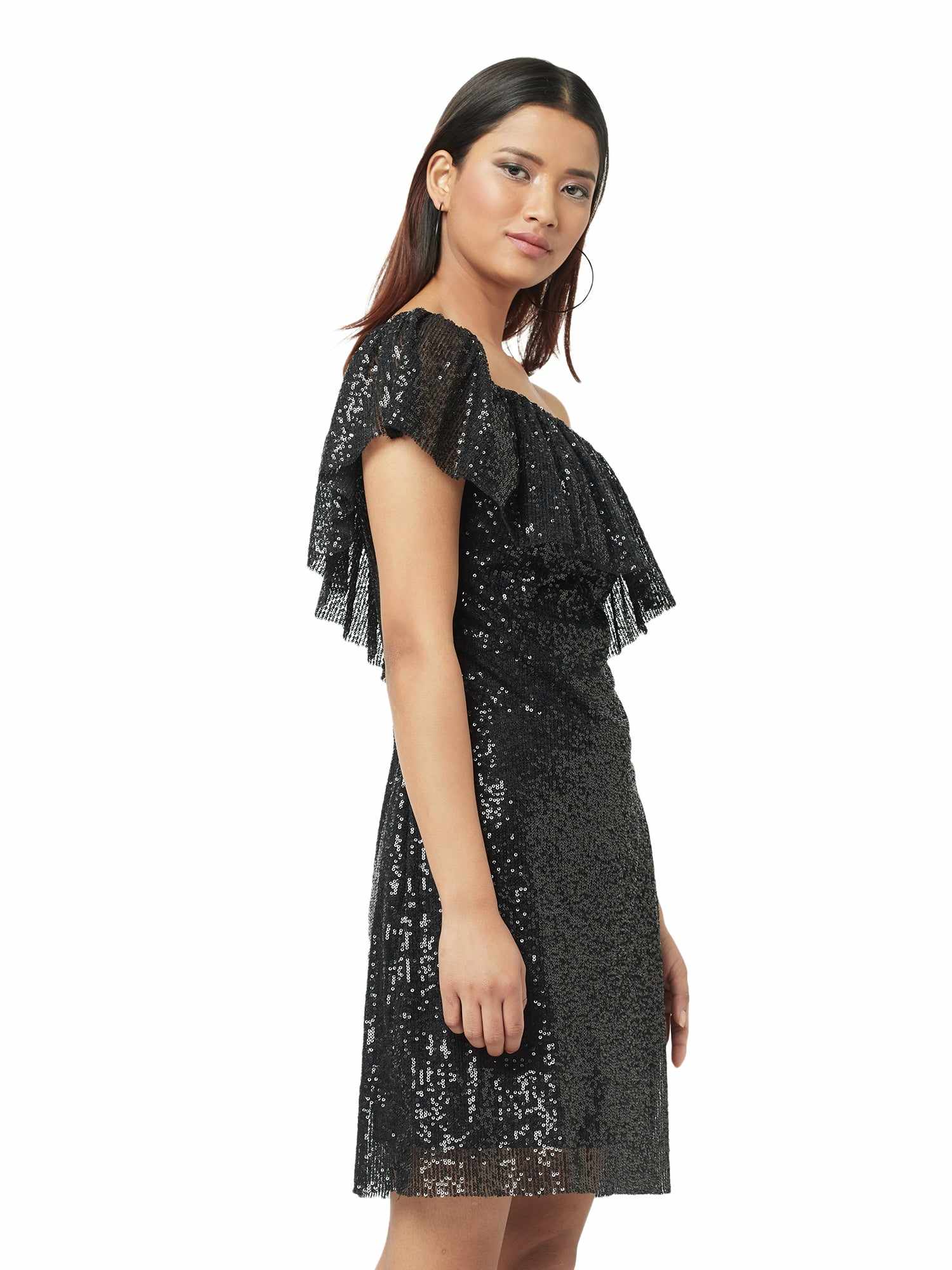 beige love ruffles party mini dress